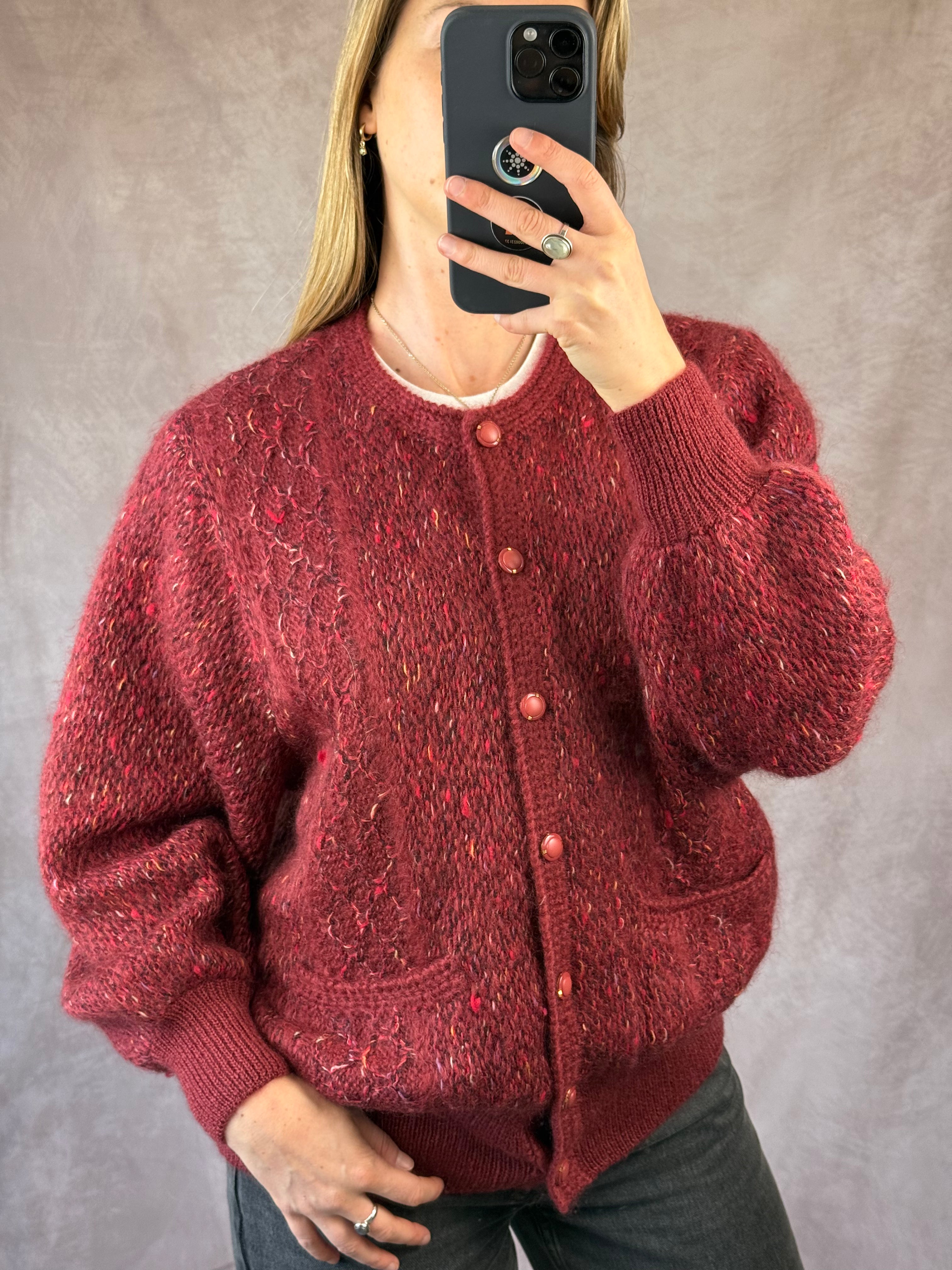 Vintage whimsical pink knitted jumper (L)