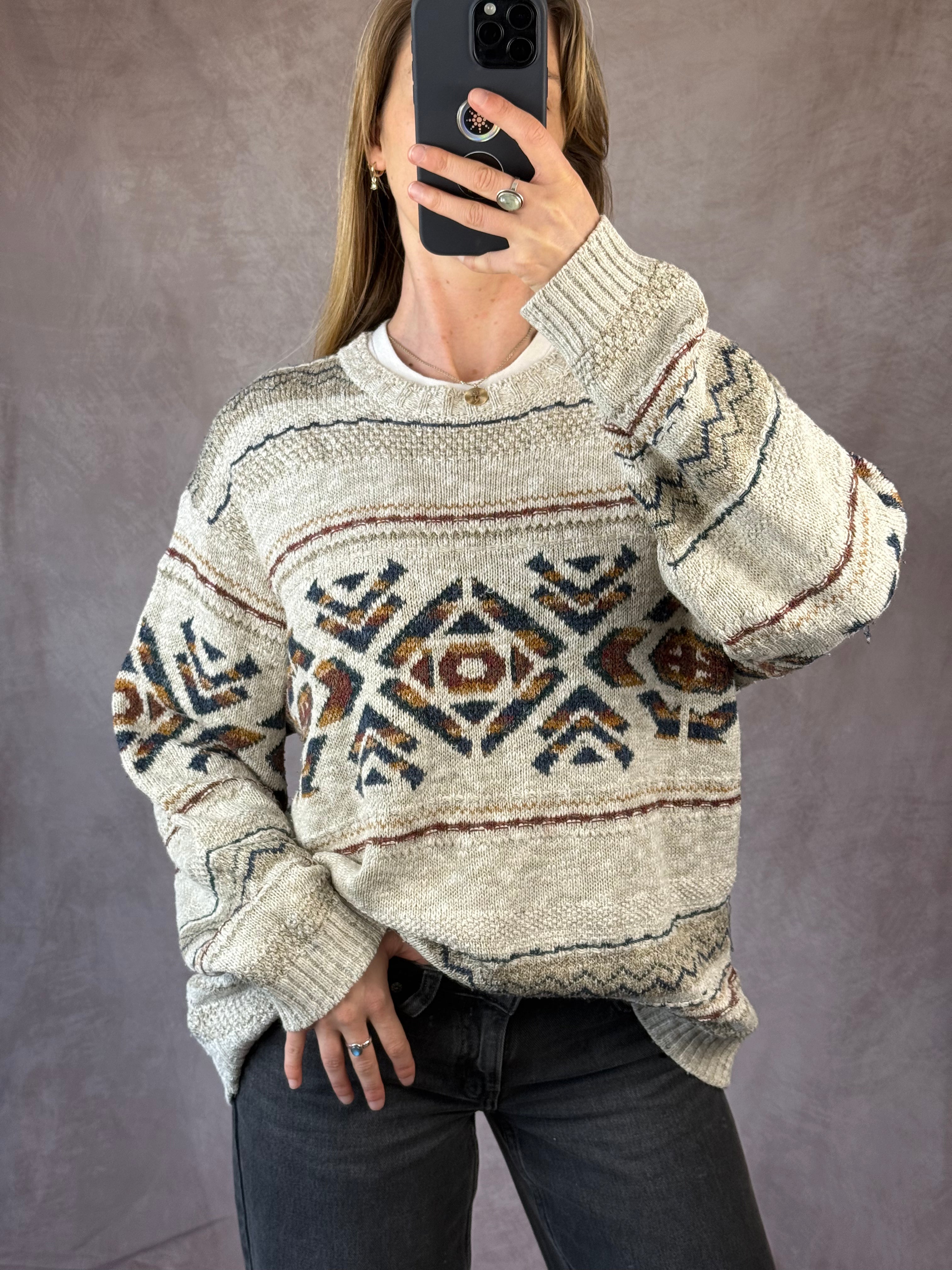 Vintage geometric knitted jumper (XXL)
