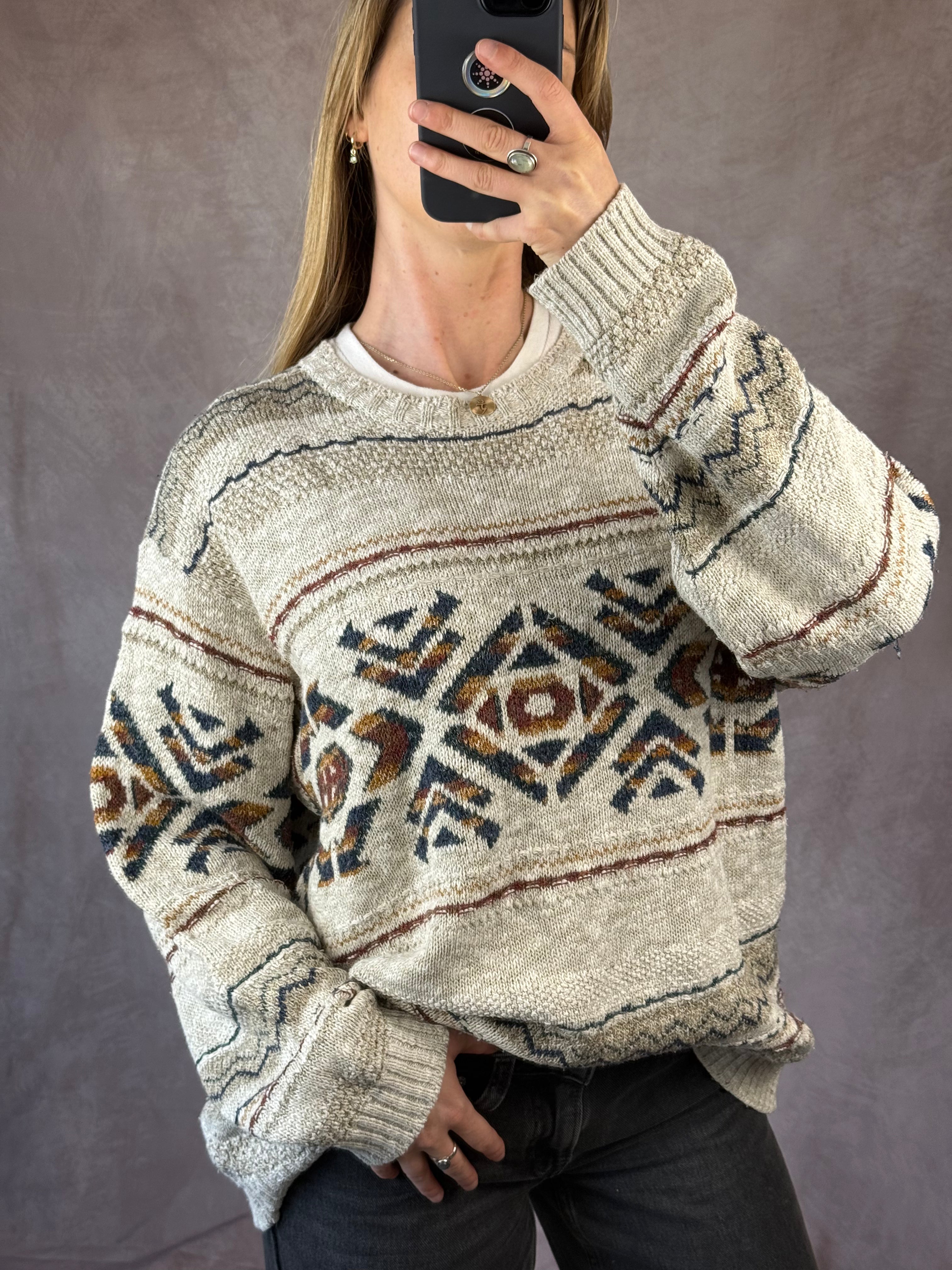 Vintage geometric knitted jumper (XXL)