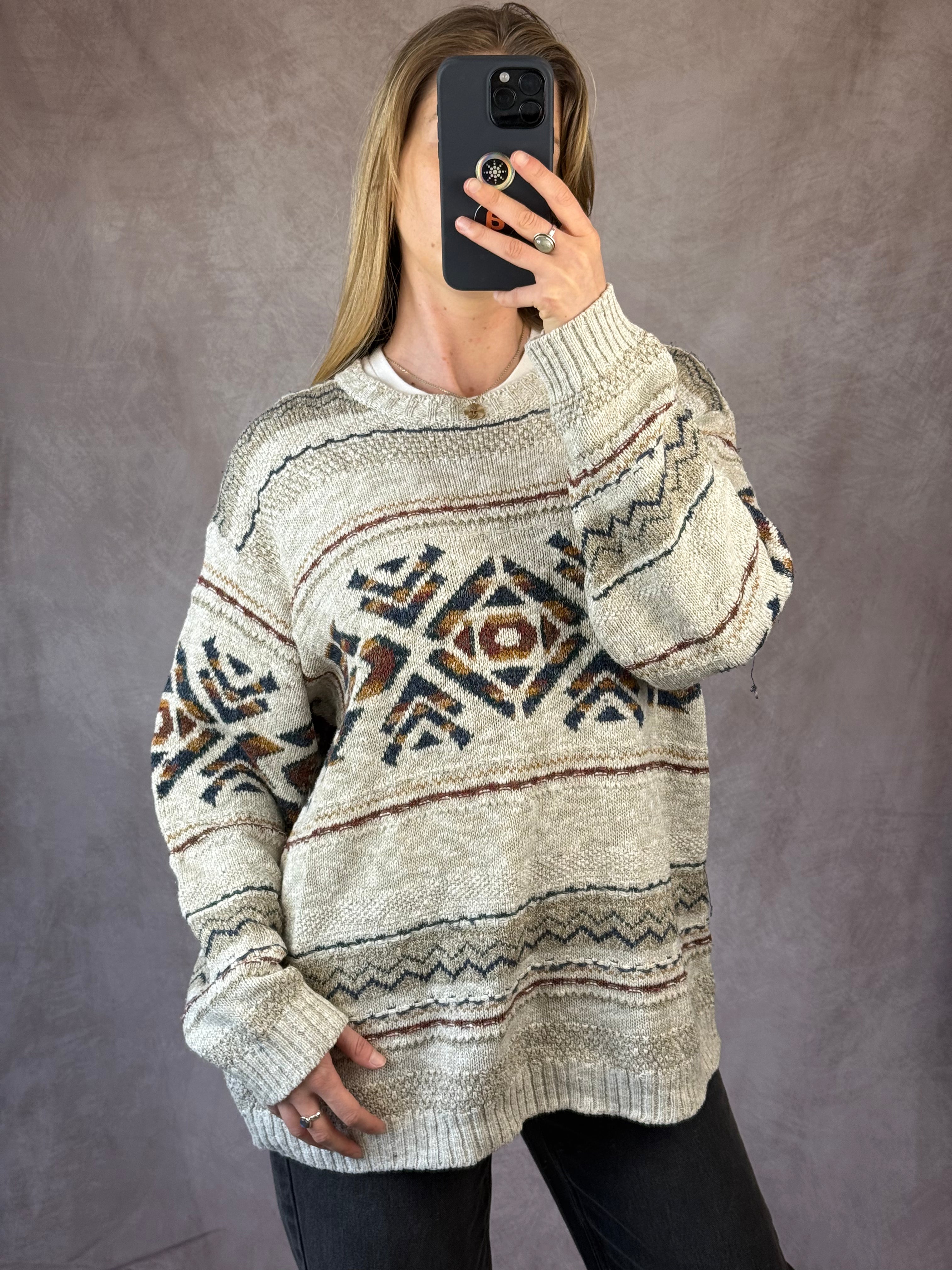 Vintage geometric knitted jumper (XXL)