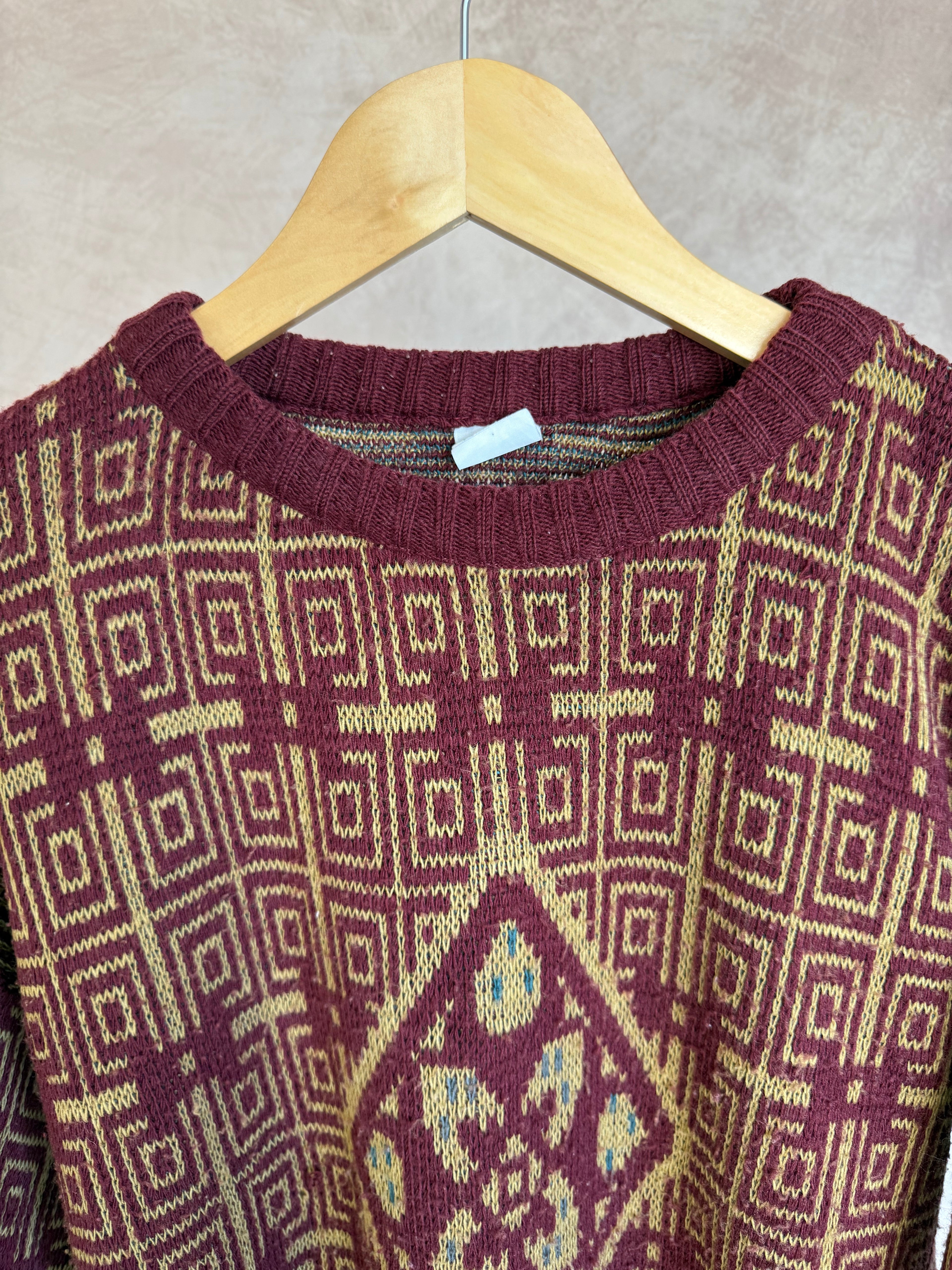 Vintage geometric pattern knitted jumper (L).