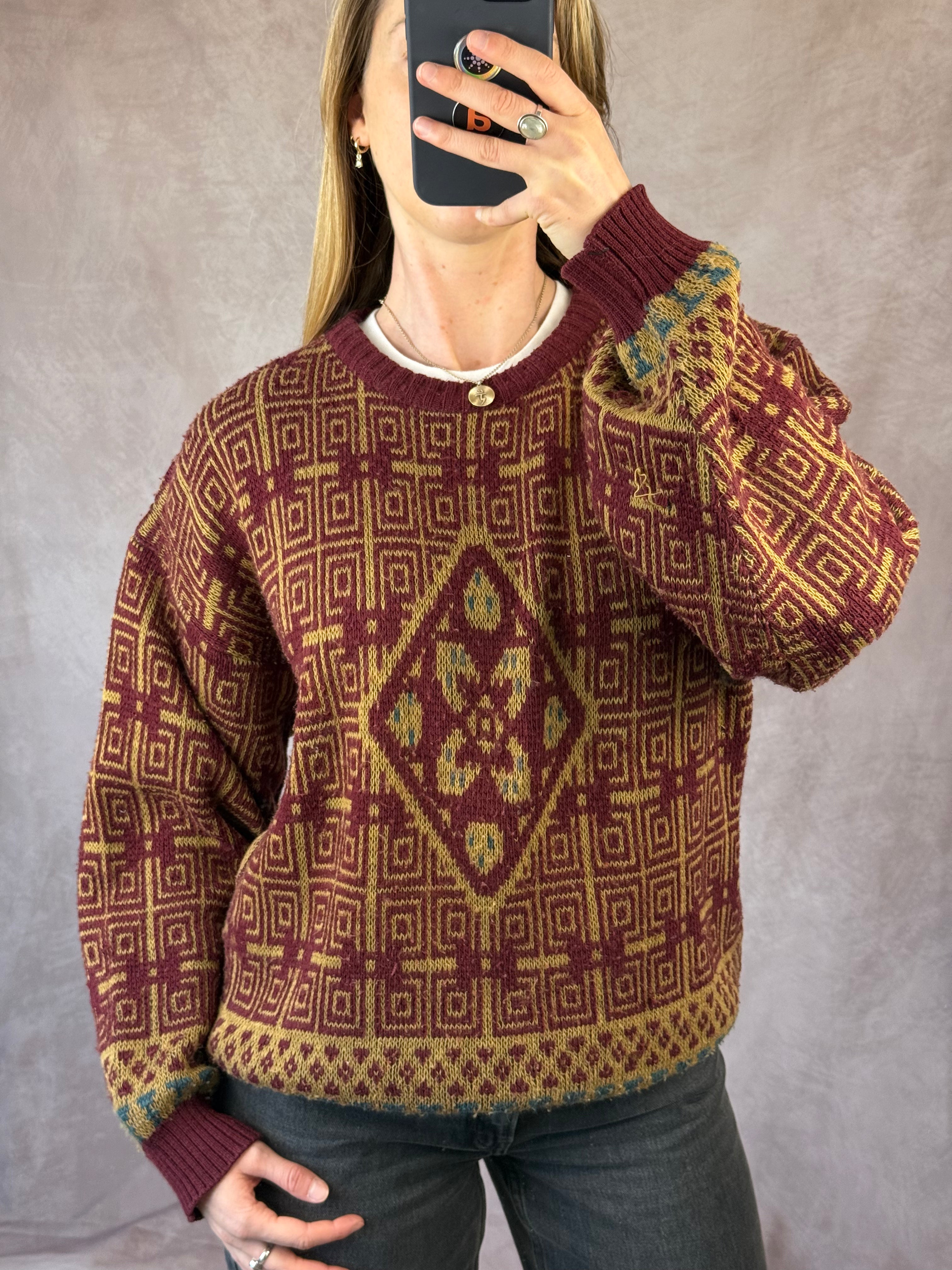 Vintage geometric pattern knitted jumper (L).