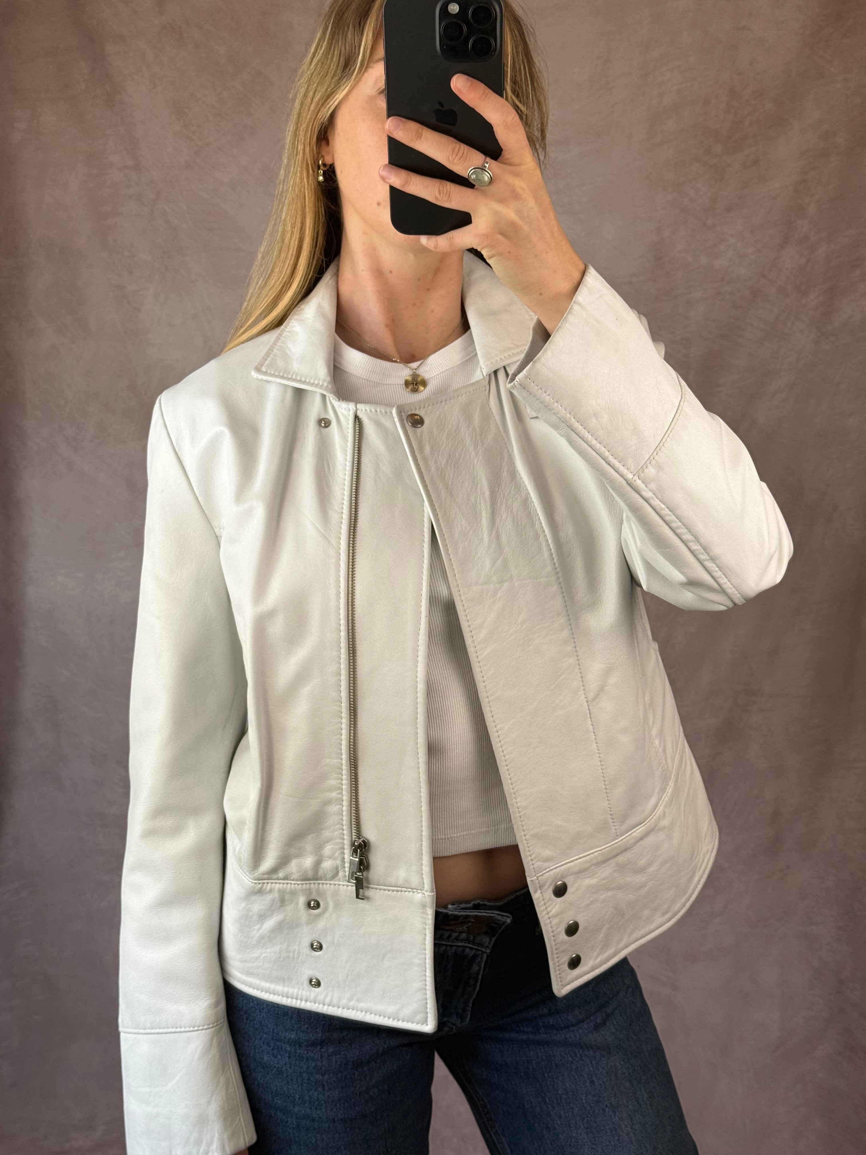 Vintage Y2K white racer leather jacket (L)