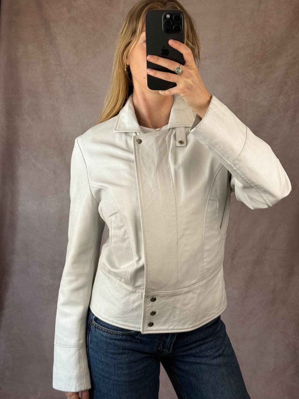Vintage Y2K white racer leather jacket (L)