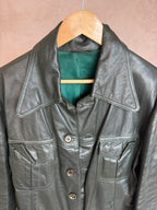 Vintage olive green Y2K leather jacket (L)