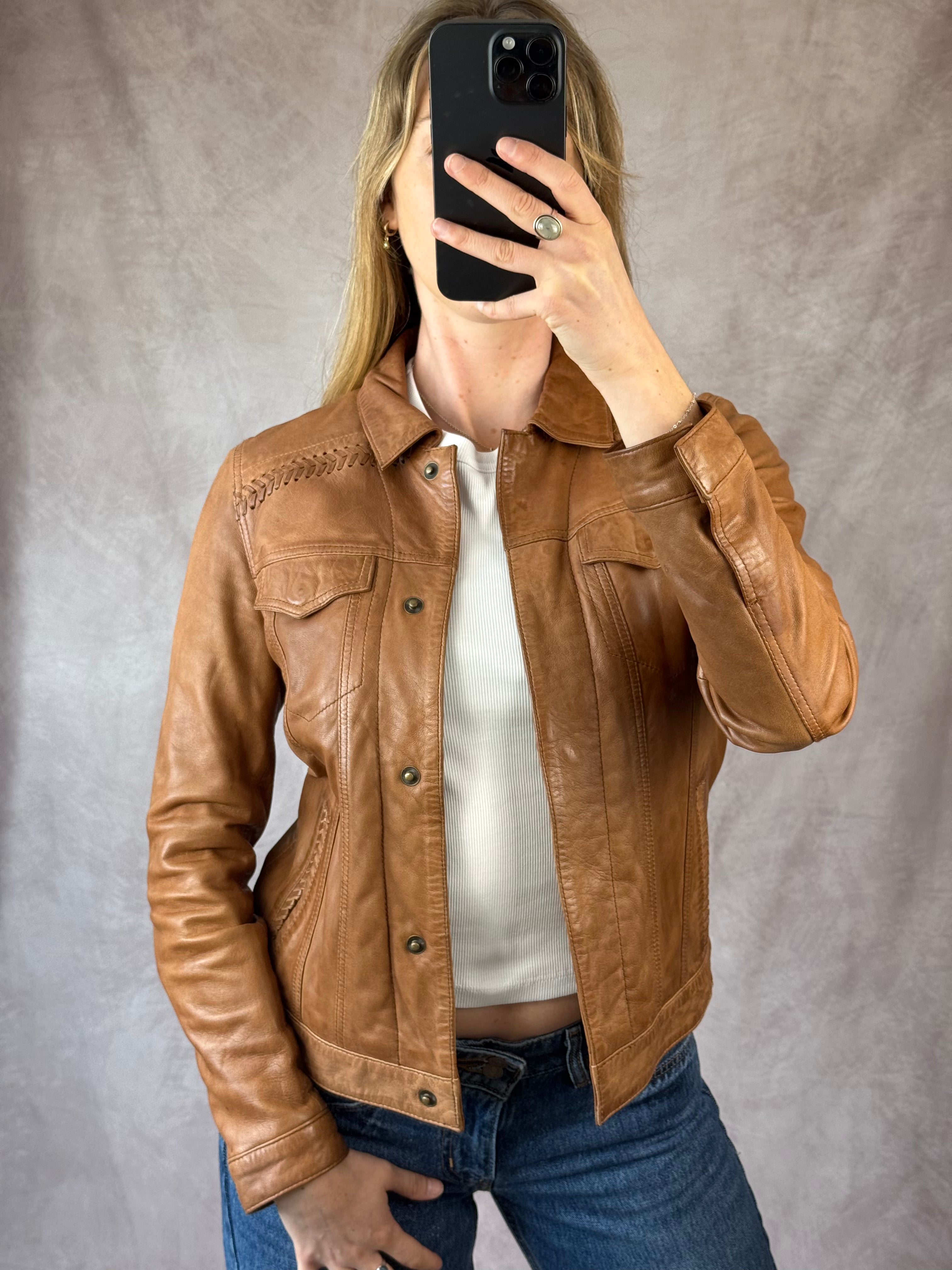 Brown western Y2K leather jacket (S)