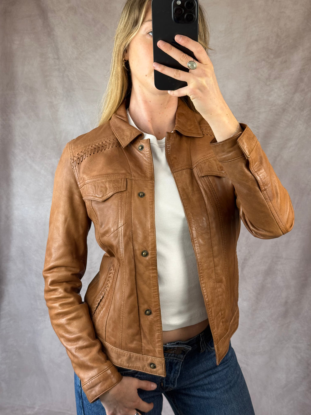 Brown western Y2K leather jacket (S)