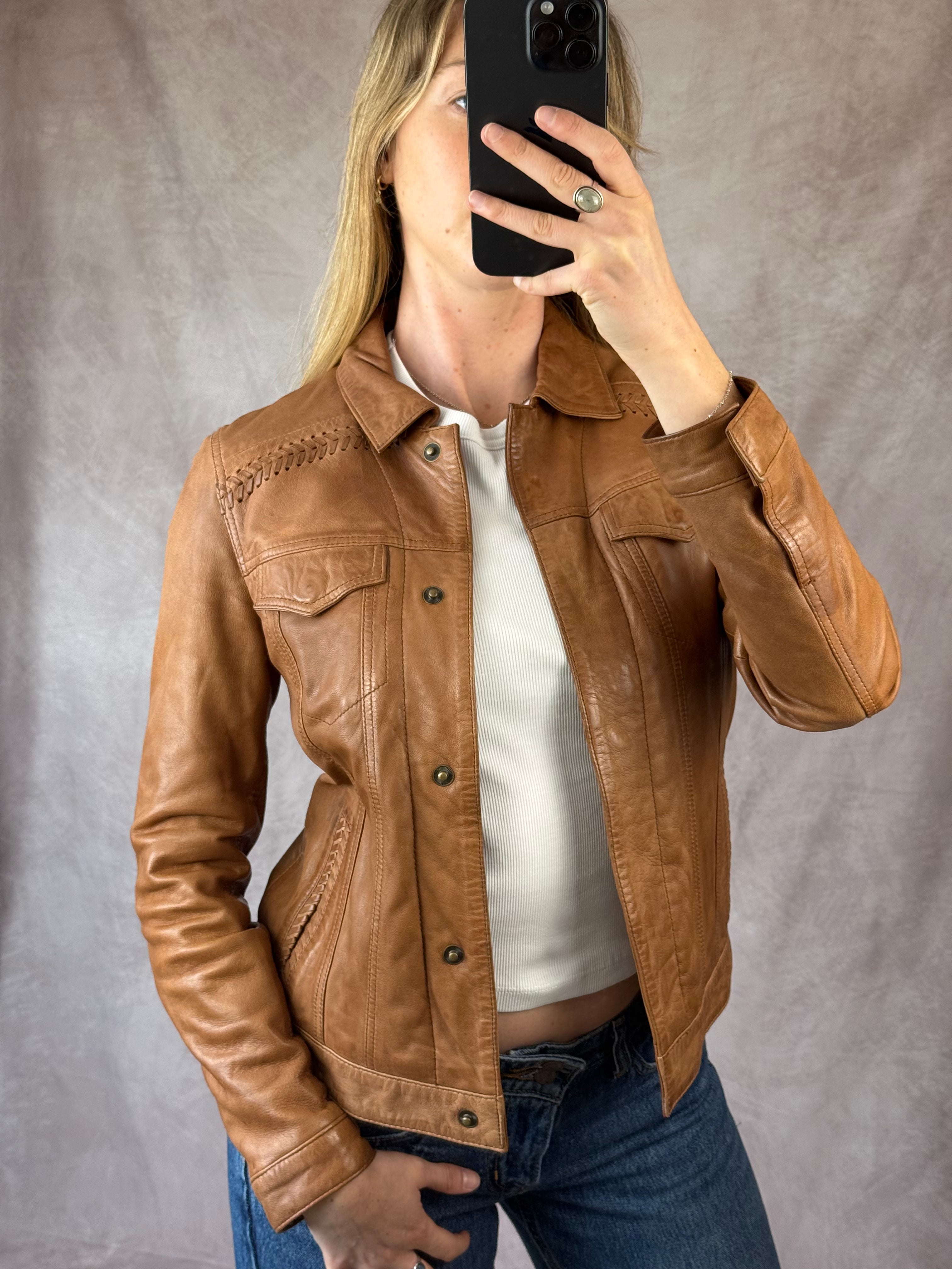 Brown western Y2K leather jacket (S)
