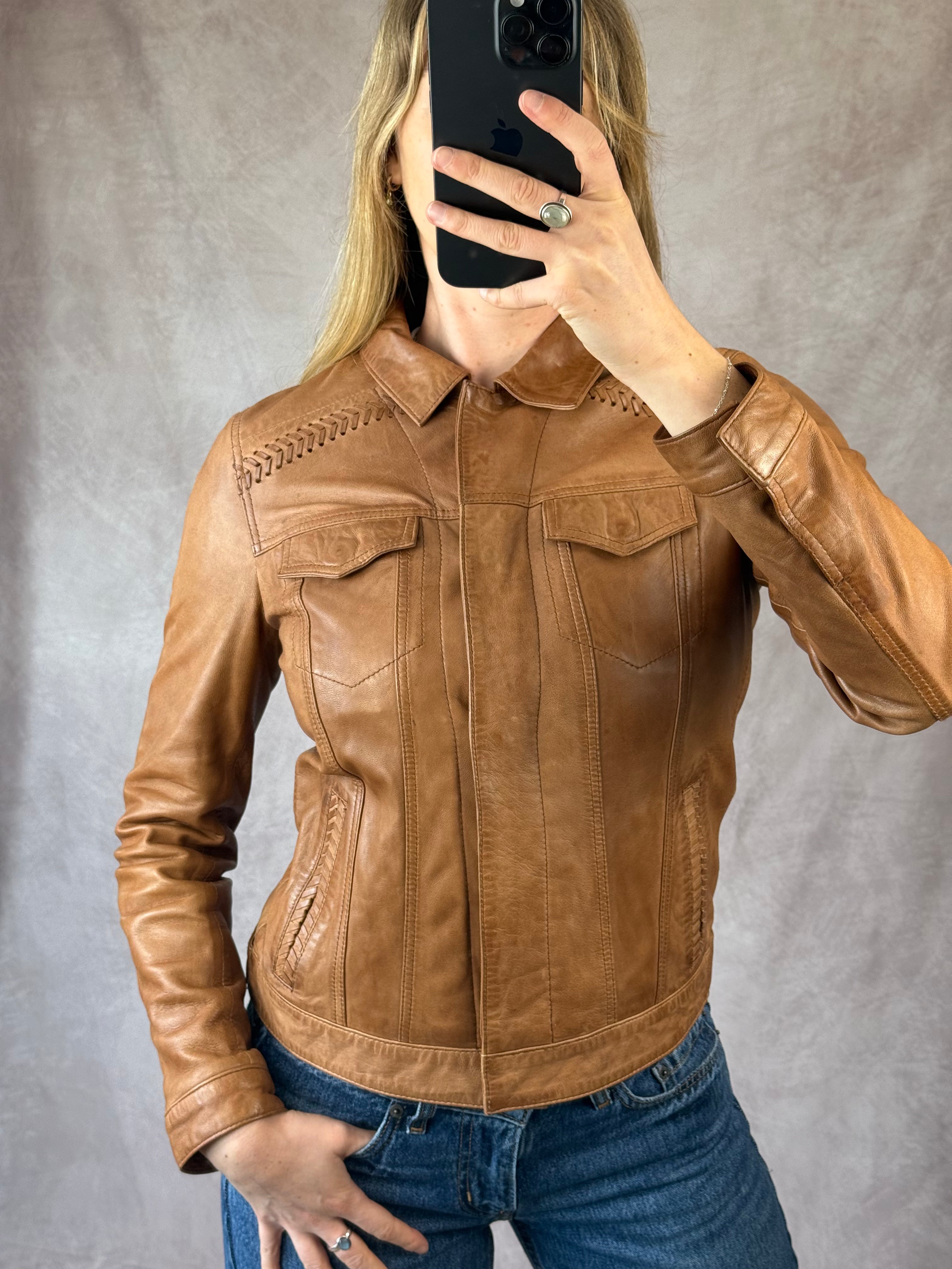 Brown western Y2K leather jacket (S)