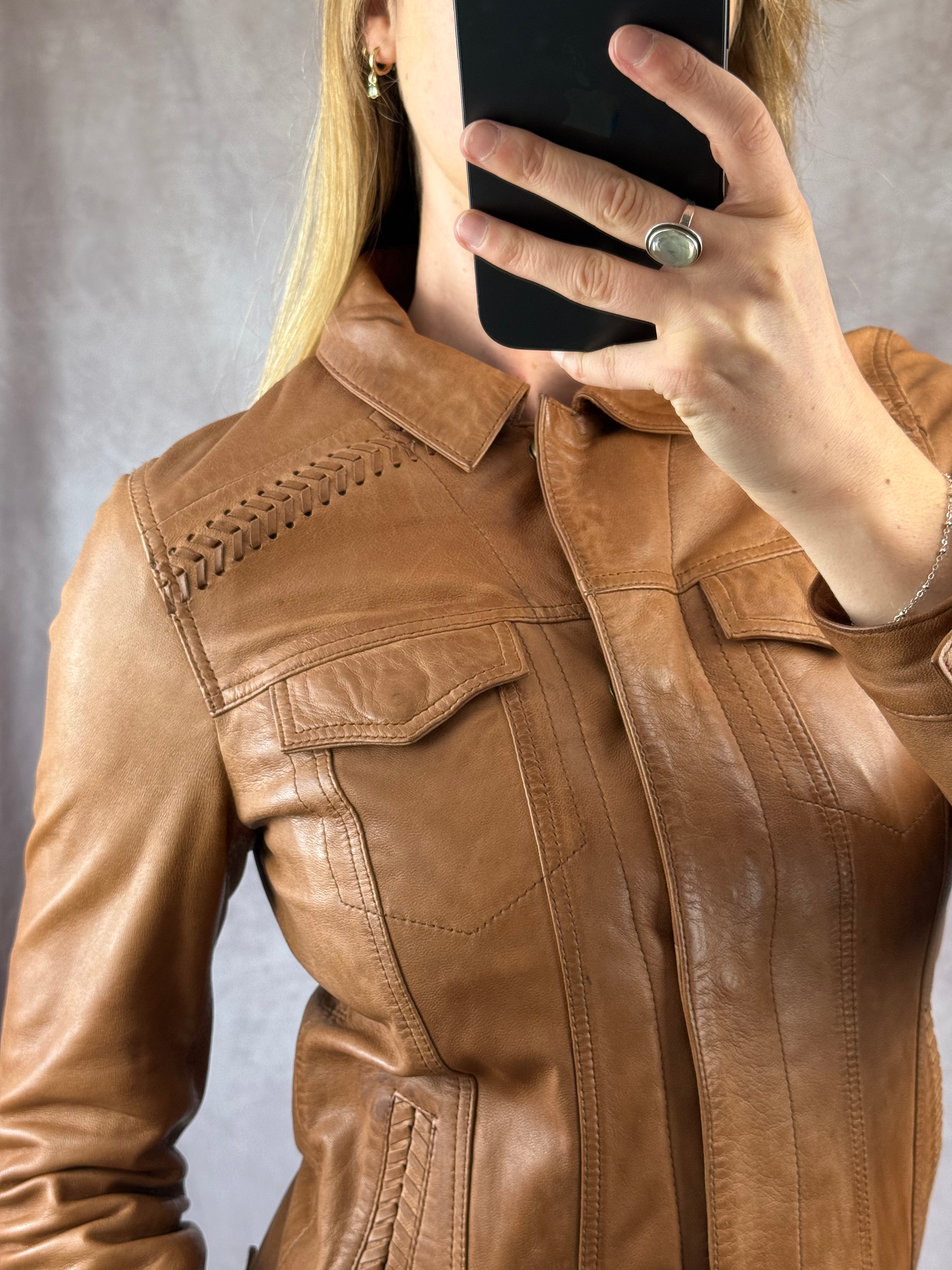 Brown western Y2K leather jacket (S)