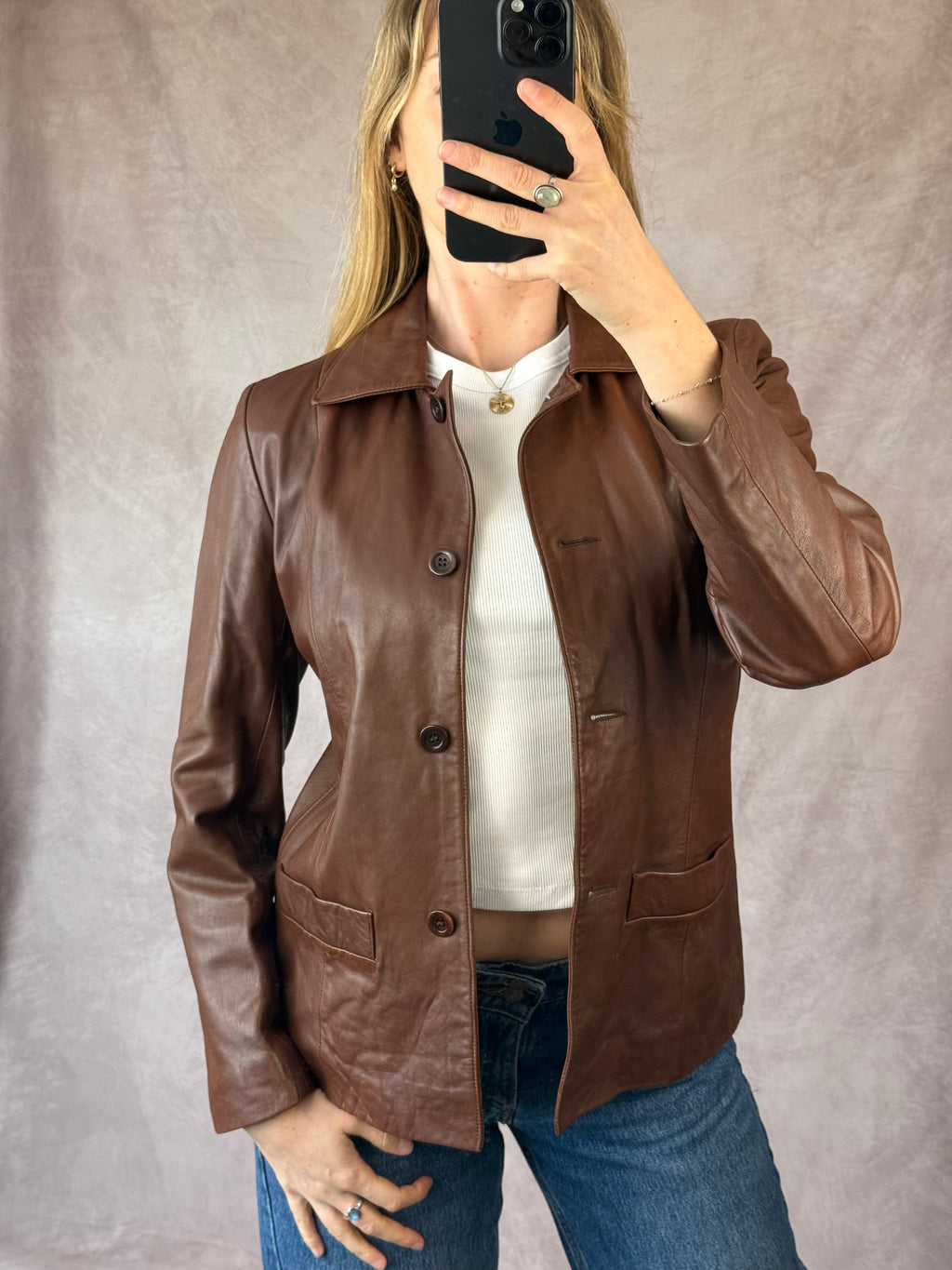 Y2K brown genuine leather jacket (12)