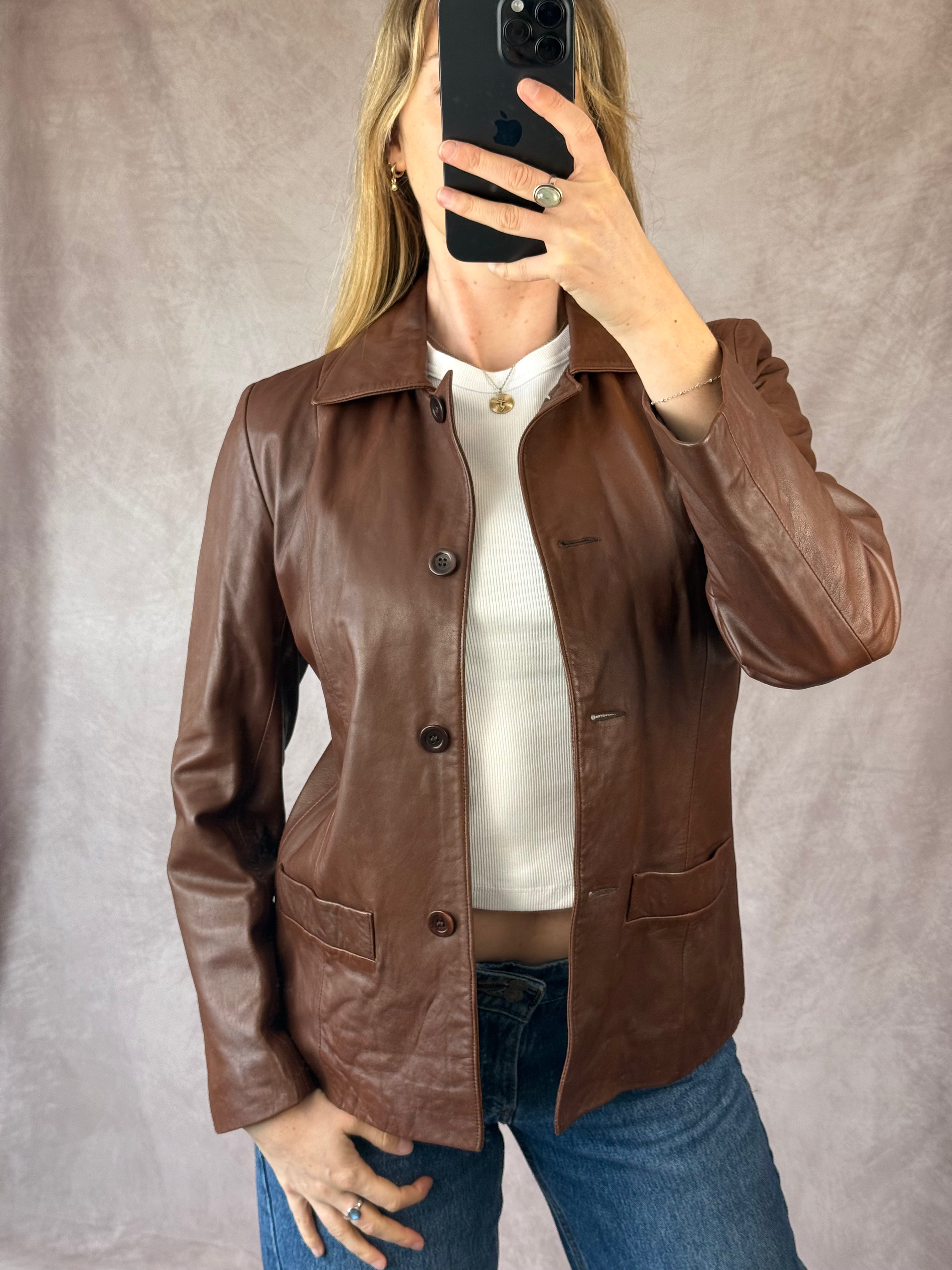 Y2K brown genuine leather jacket (12)