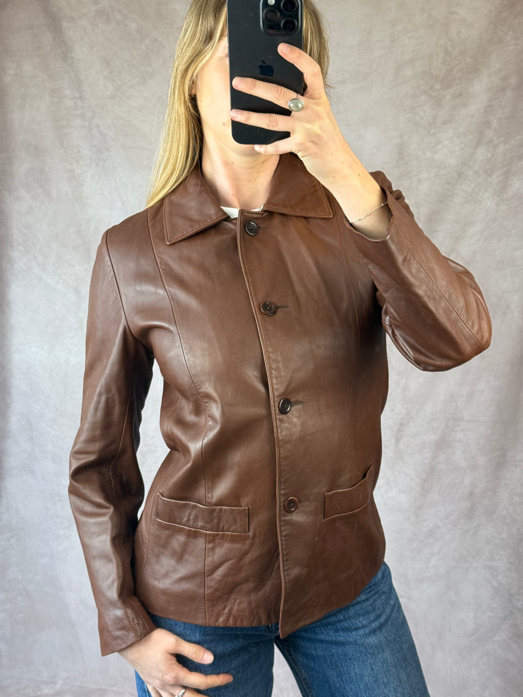 Y2K brown genuine leather jacket (12)