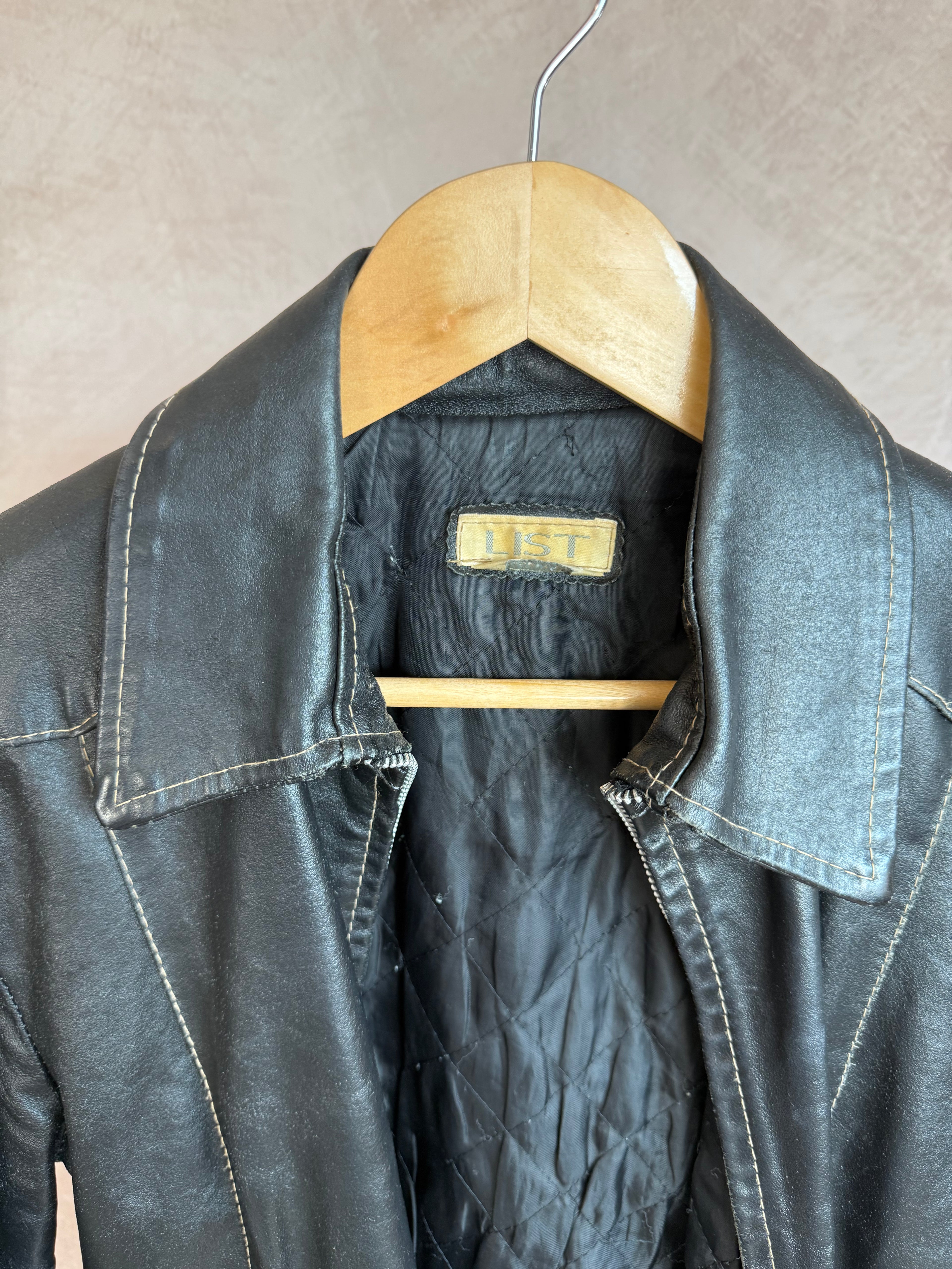 Vintage Y2K black racer leather jacket (M)