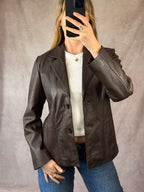 Y2K brown genuine leather jacket (L)