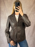 Y2K brown genuine leather jacket (L)