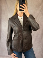 Y2K brown genuine leather jacket (L)