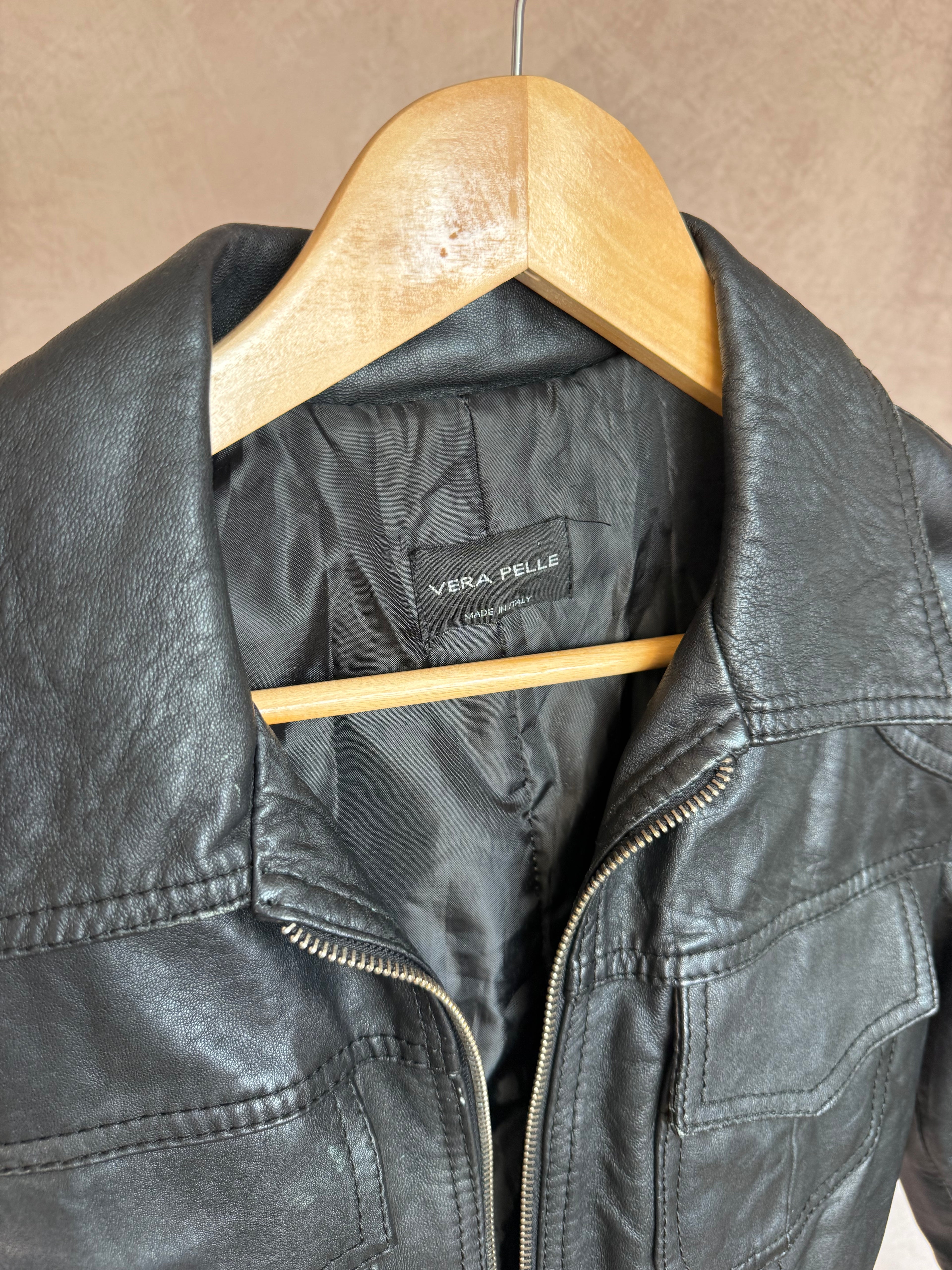 Vintage black Y2K racer leather jacket (M)
