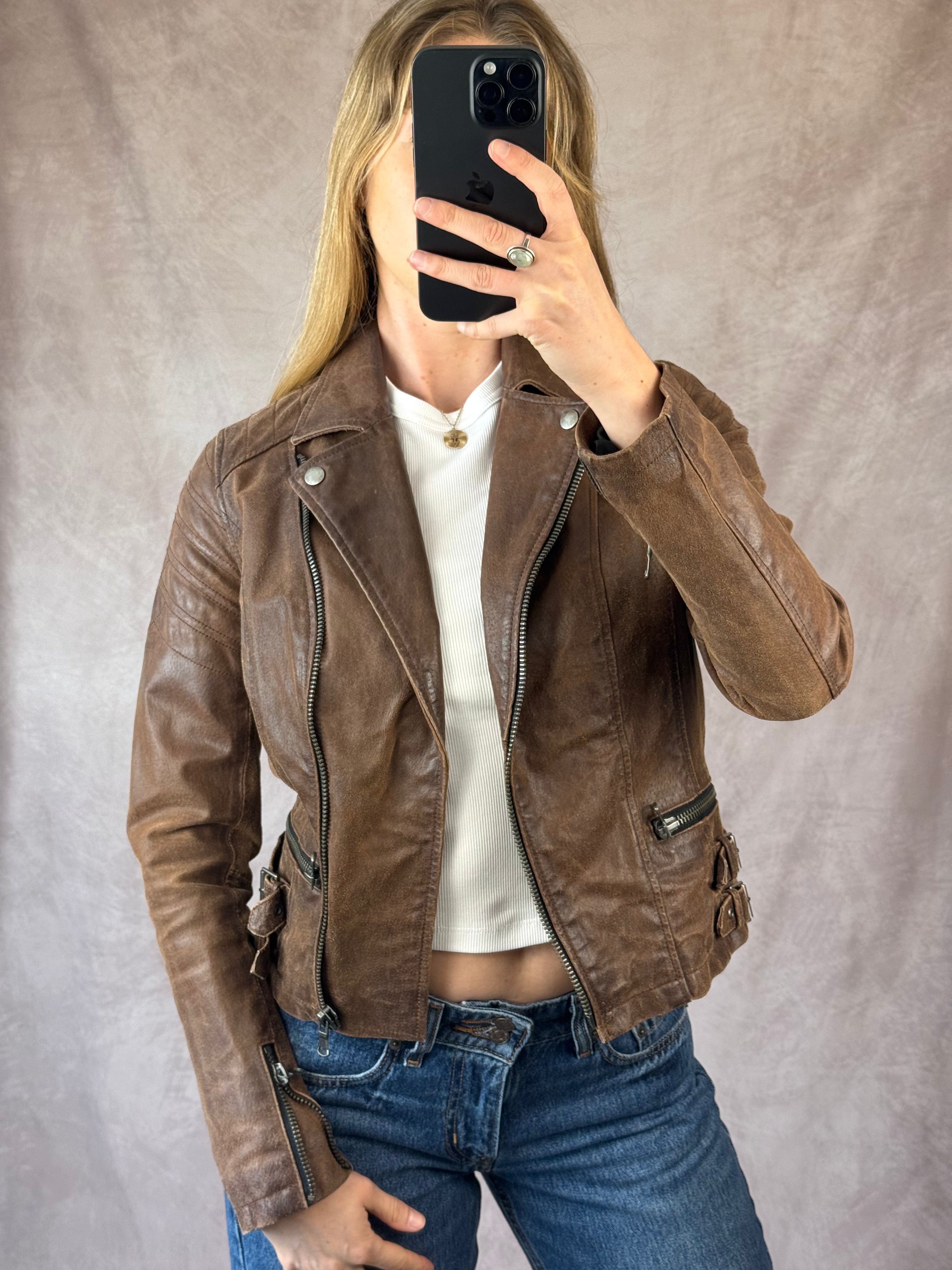 Vintage Y2K brown racer jacket (M)