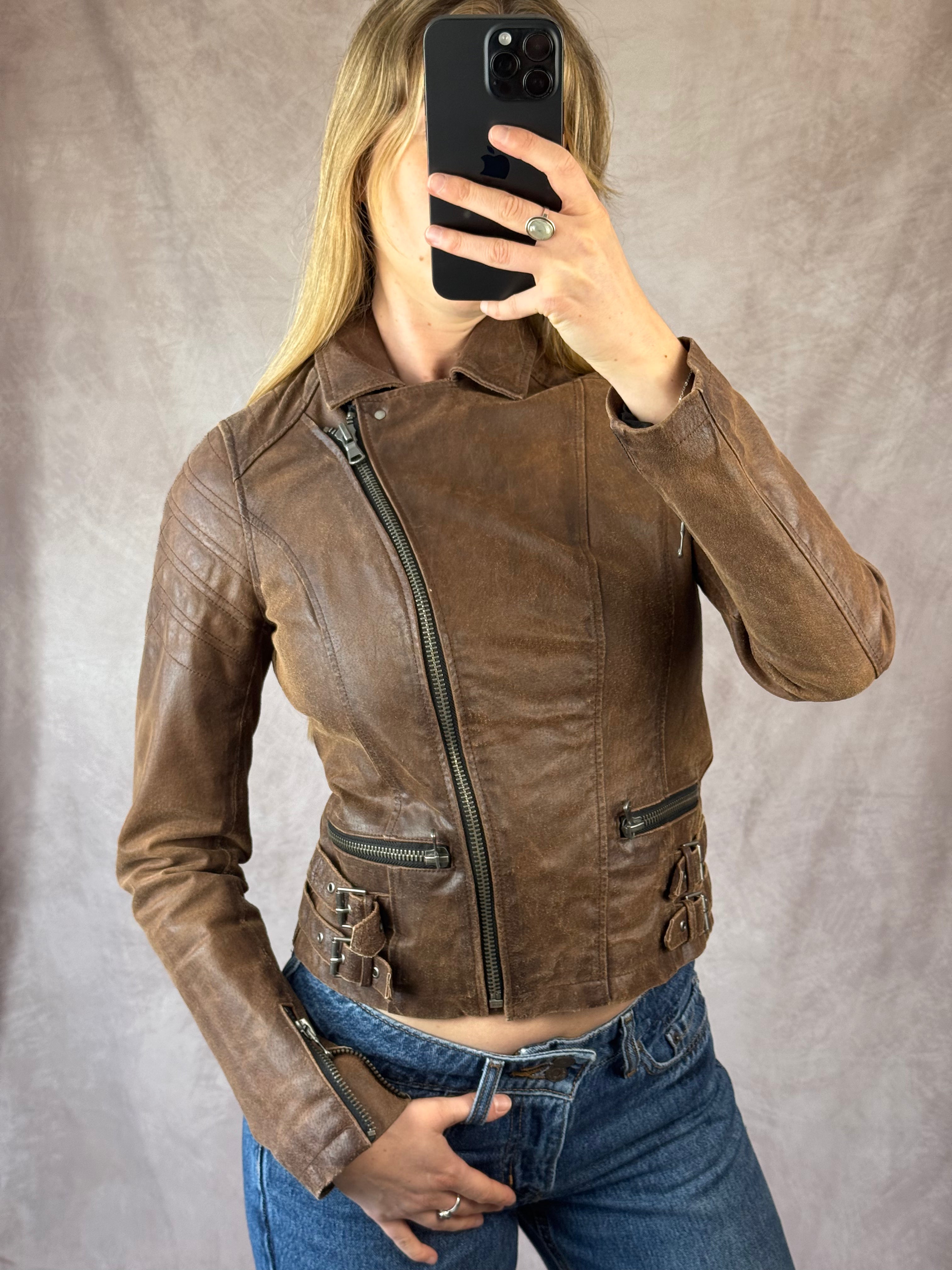 Vintage Y2K brown racer jacket (M)