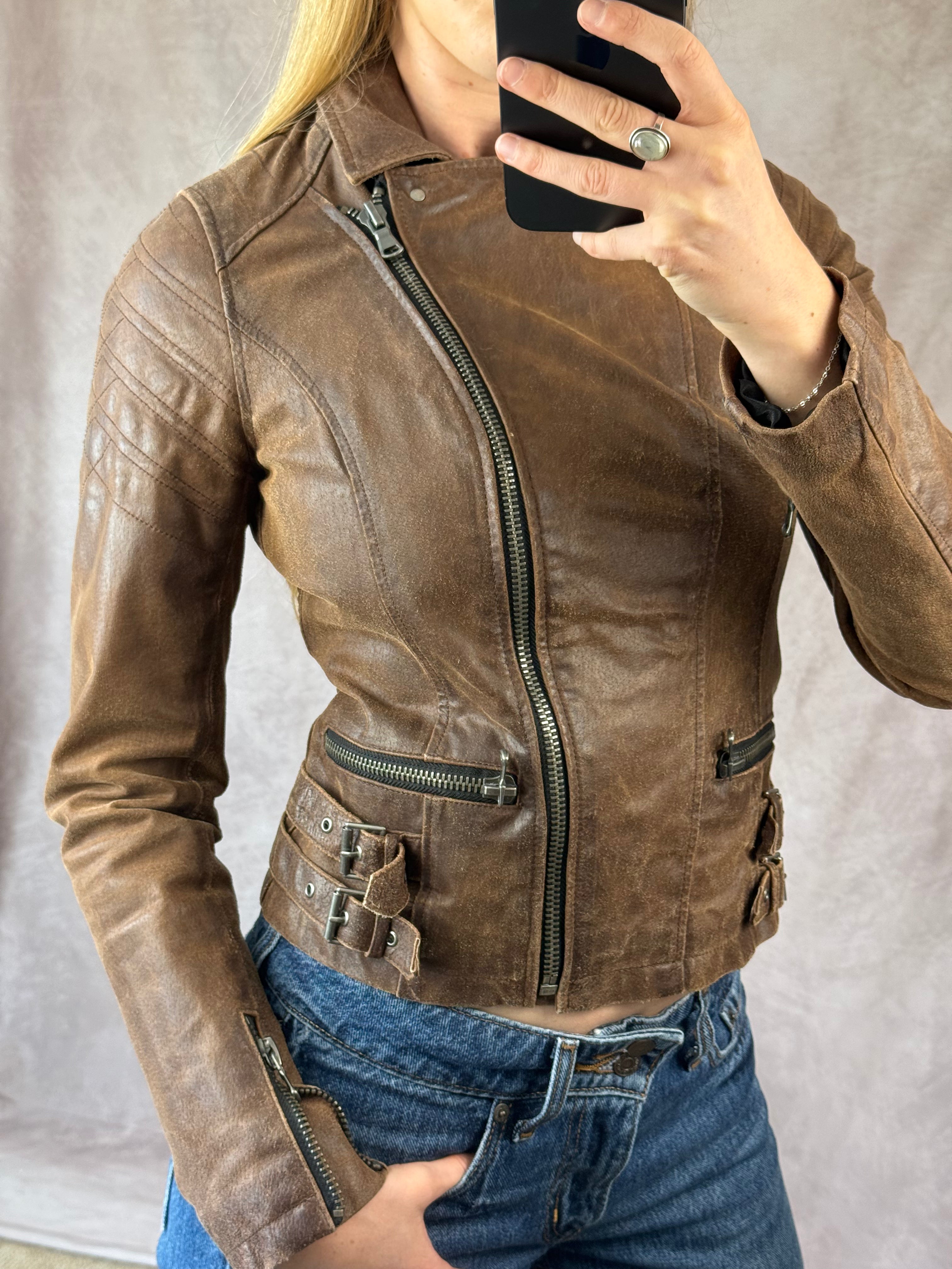 Vintage Y2K brown racer jacket (M)