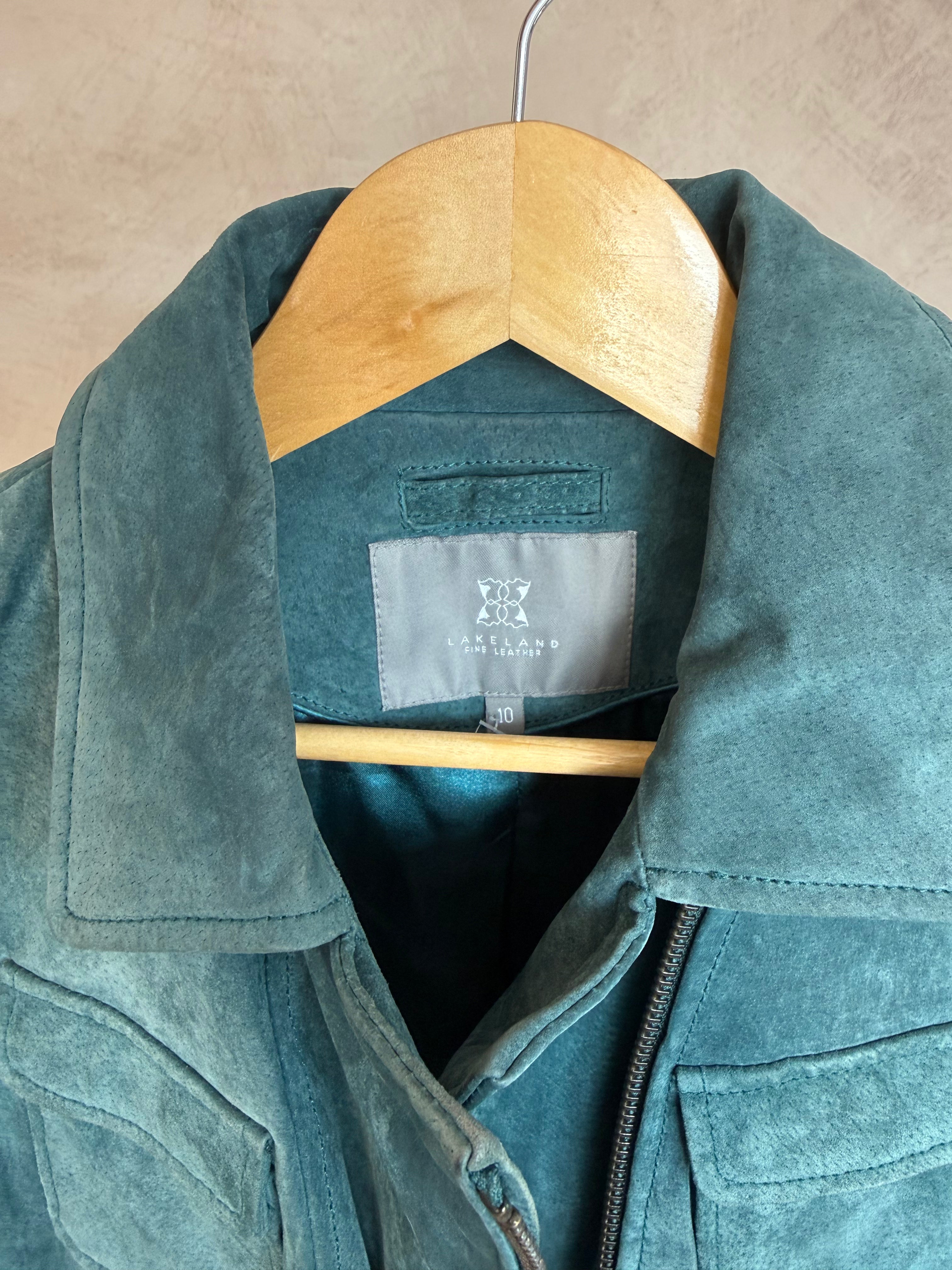 Teal blue genuine suede leather jacket (M)