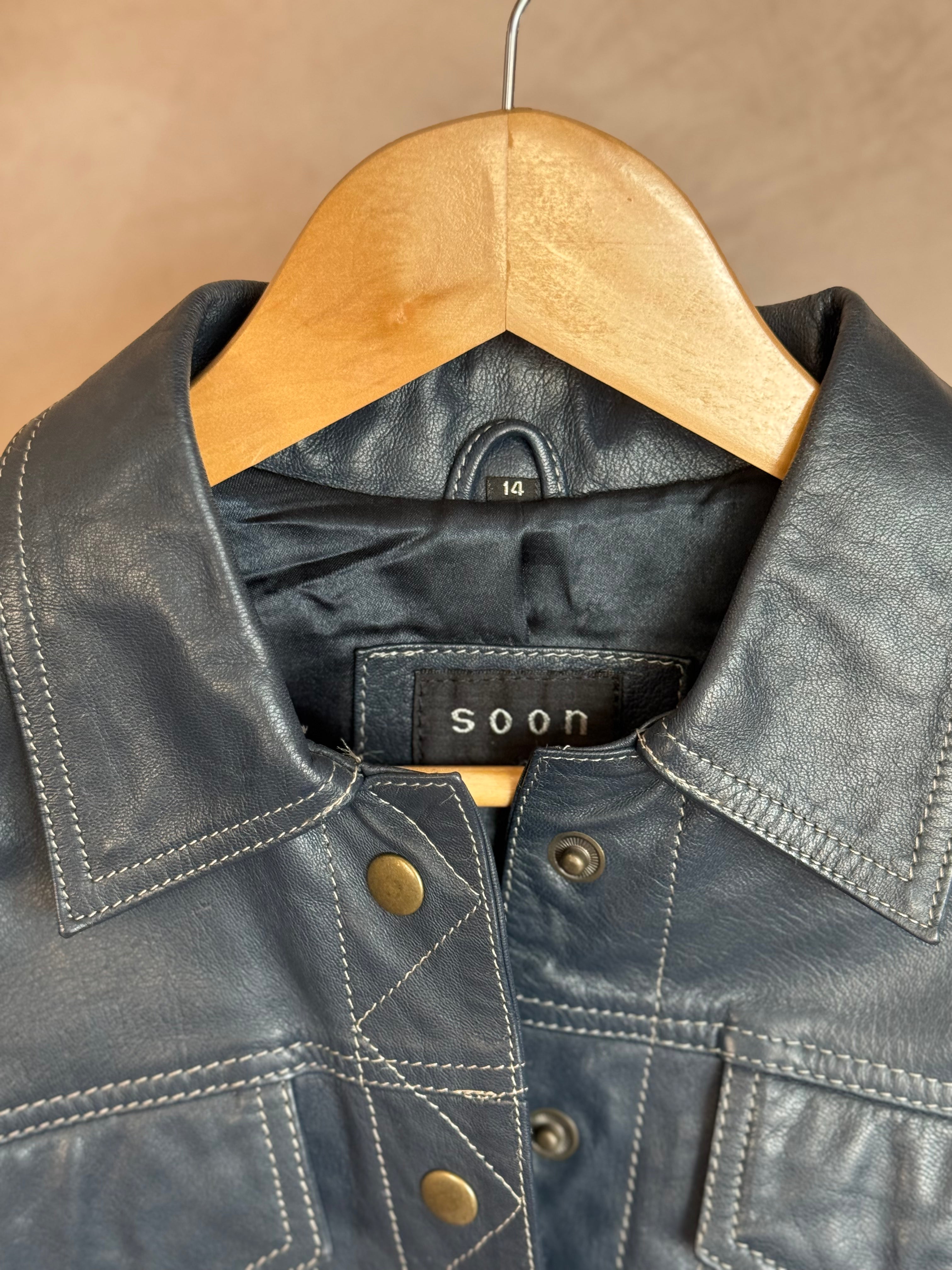 Vintage navy blue racer leather jacket (M)