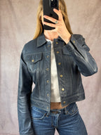 Vintage navy blue racer leather jacket (M)