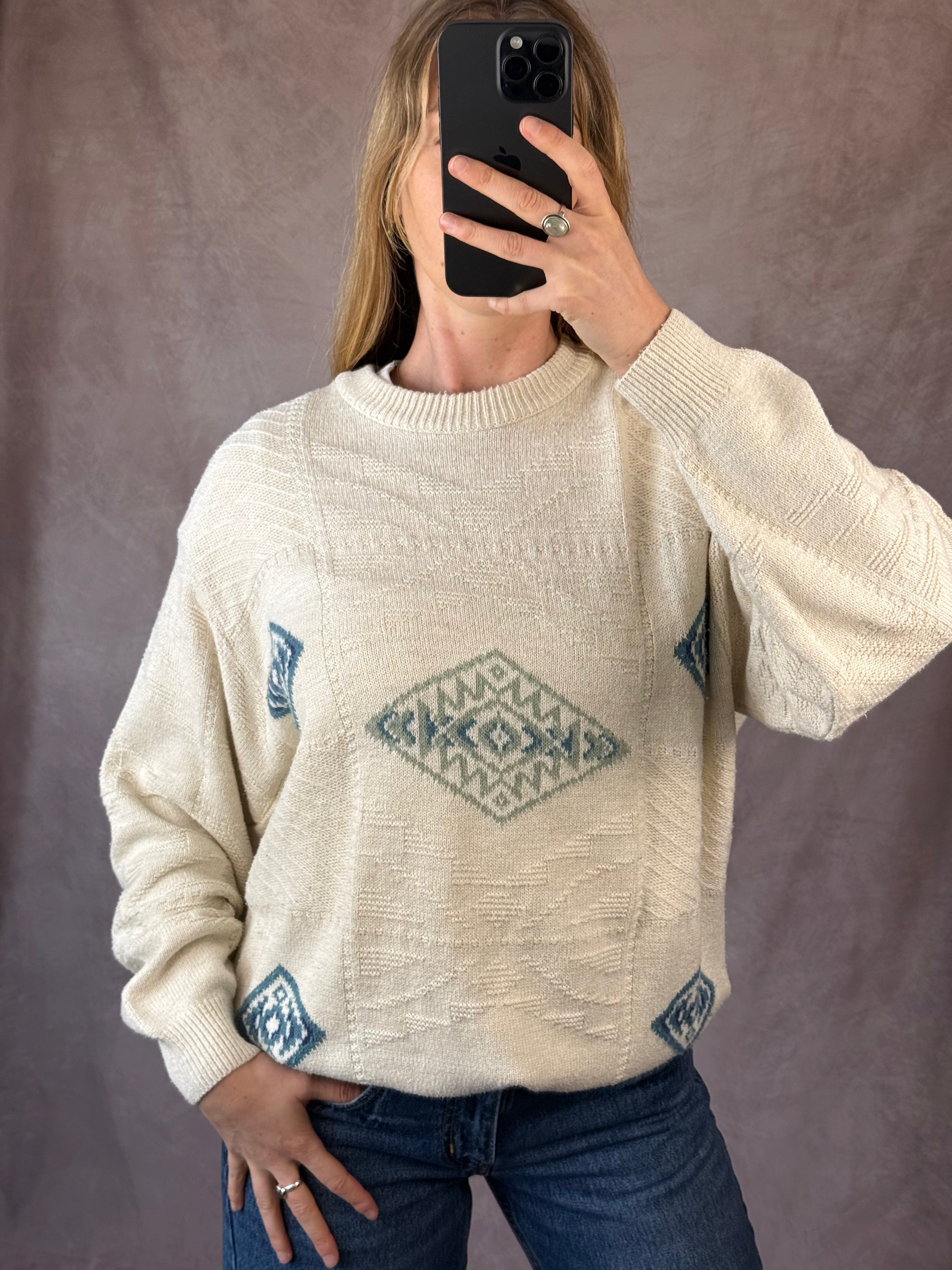 Vintage nordic gemoetric knitted jumper (M)
