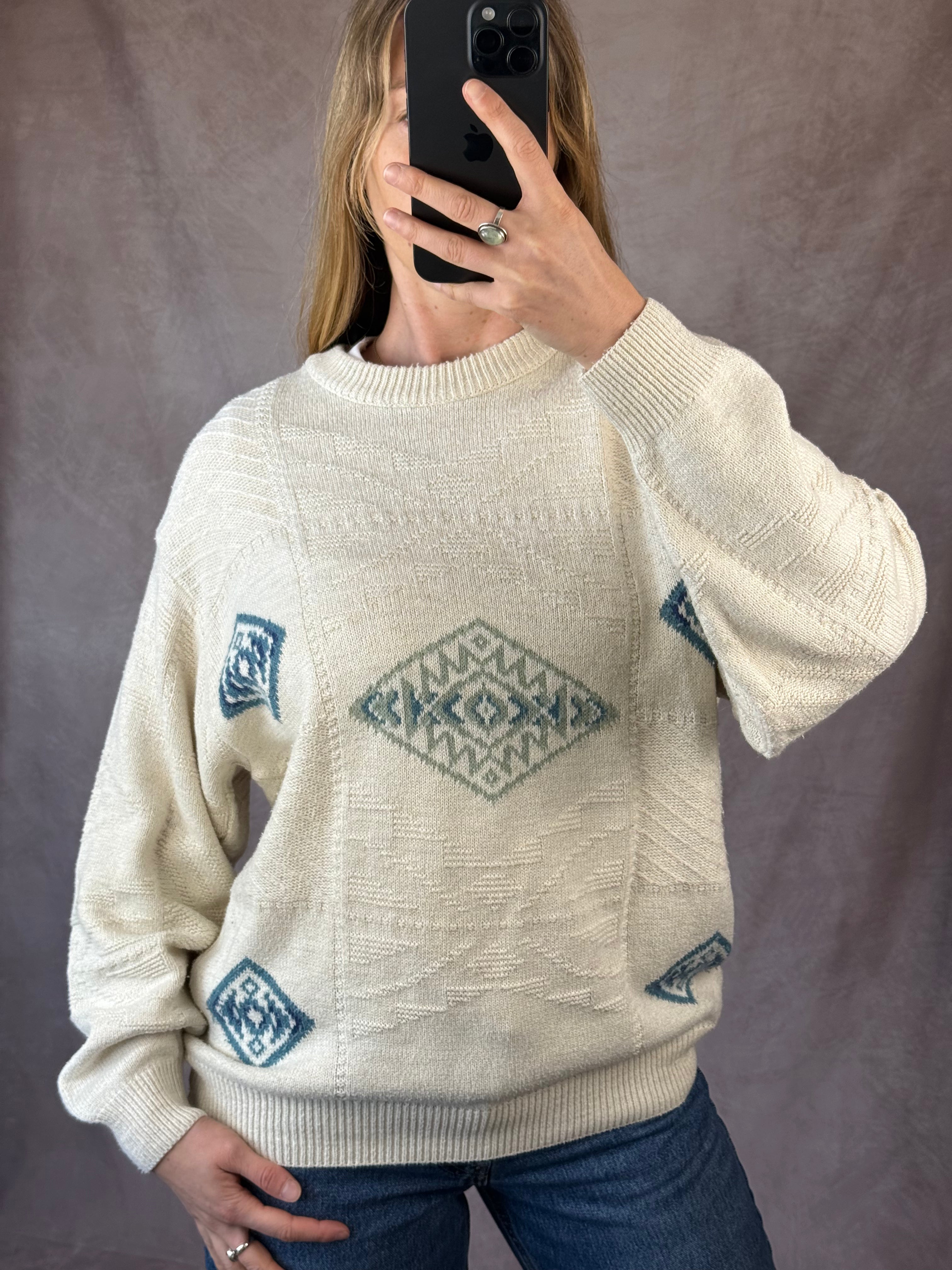Vintage nordic gemoetric knitted jumper (M)