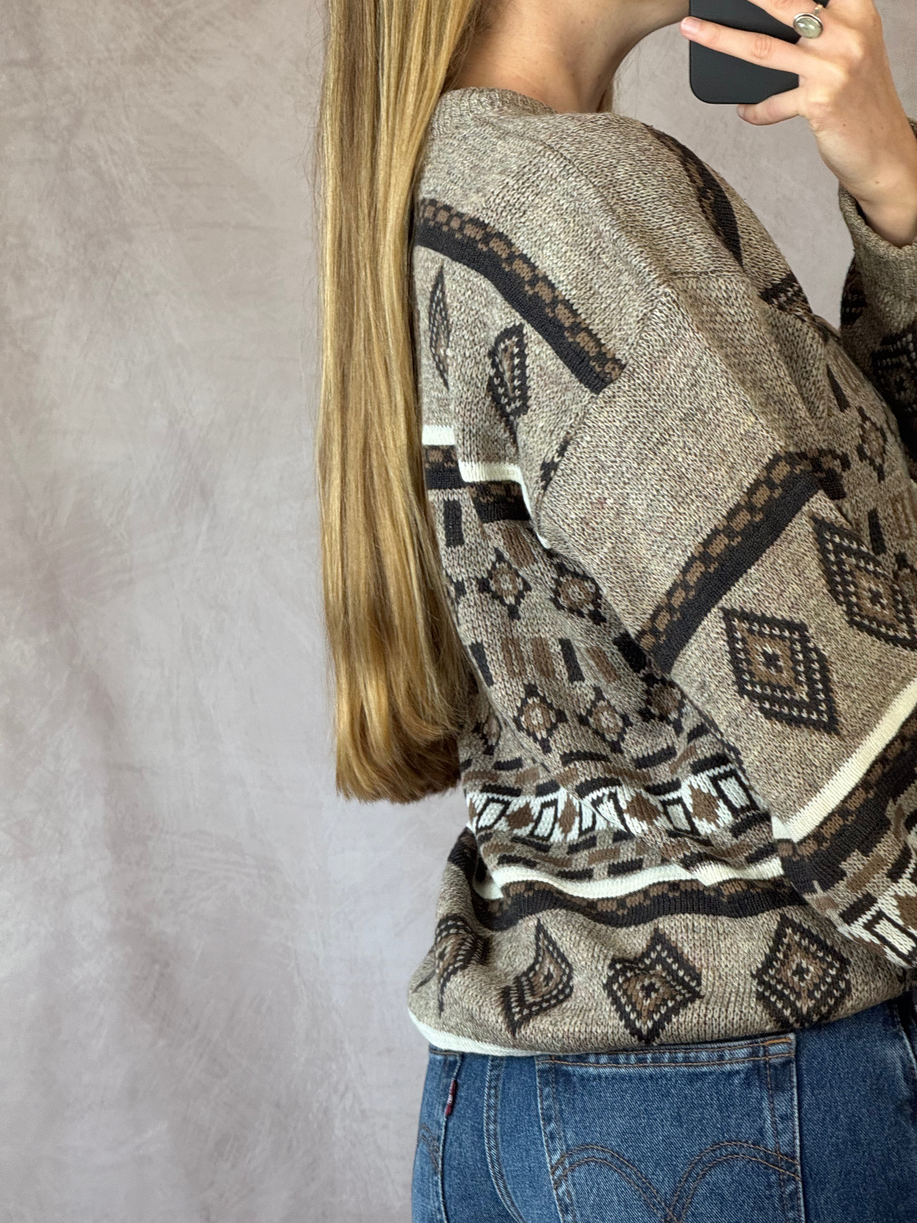 Vintage grunge geometric knitted jumper (L)