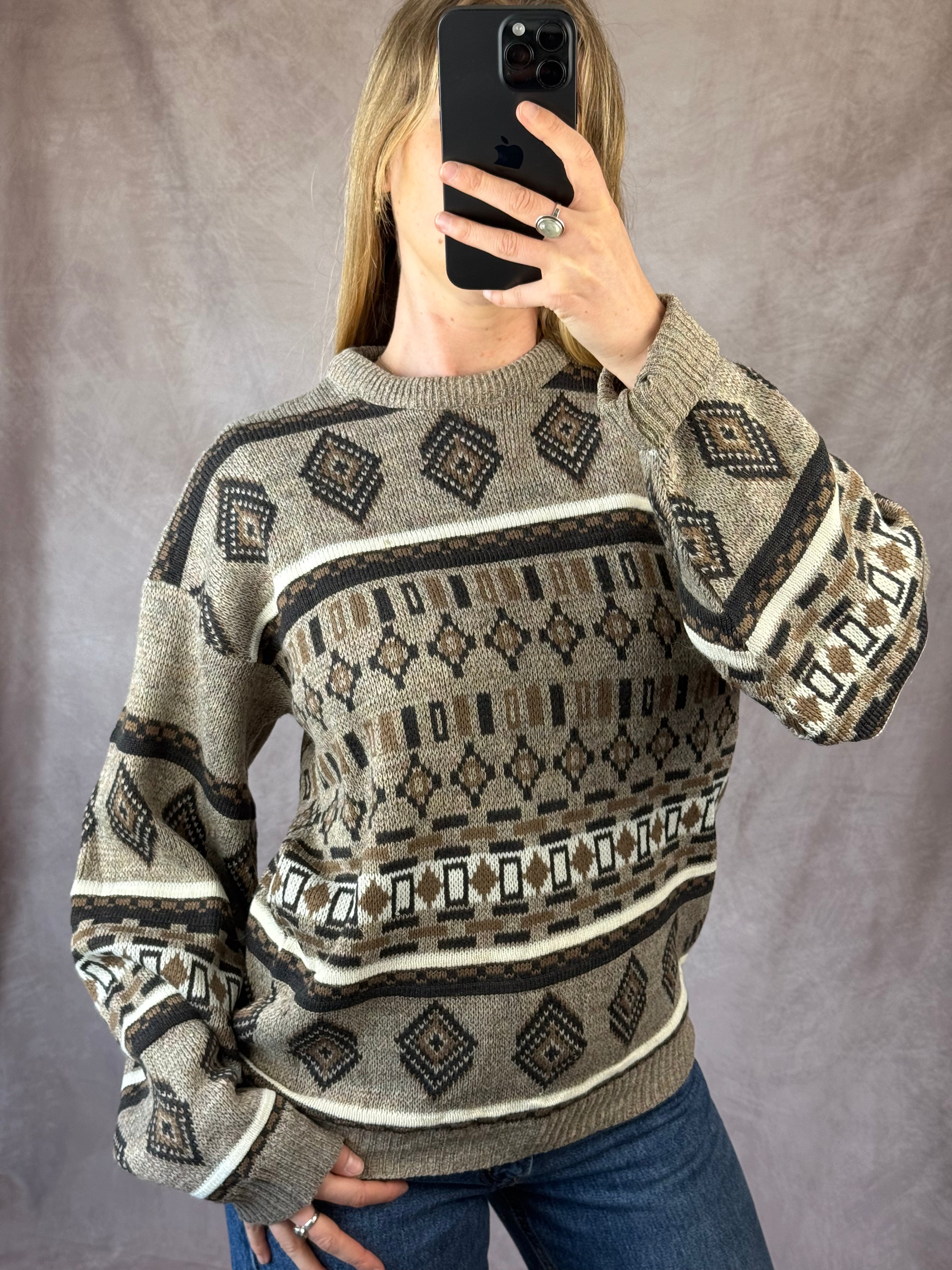 Vintage grunge geometric knitted jumper (L)
