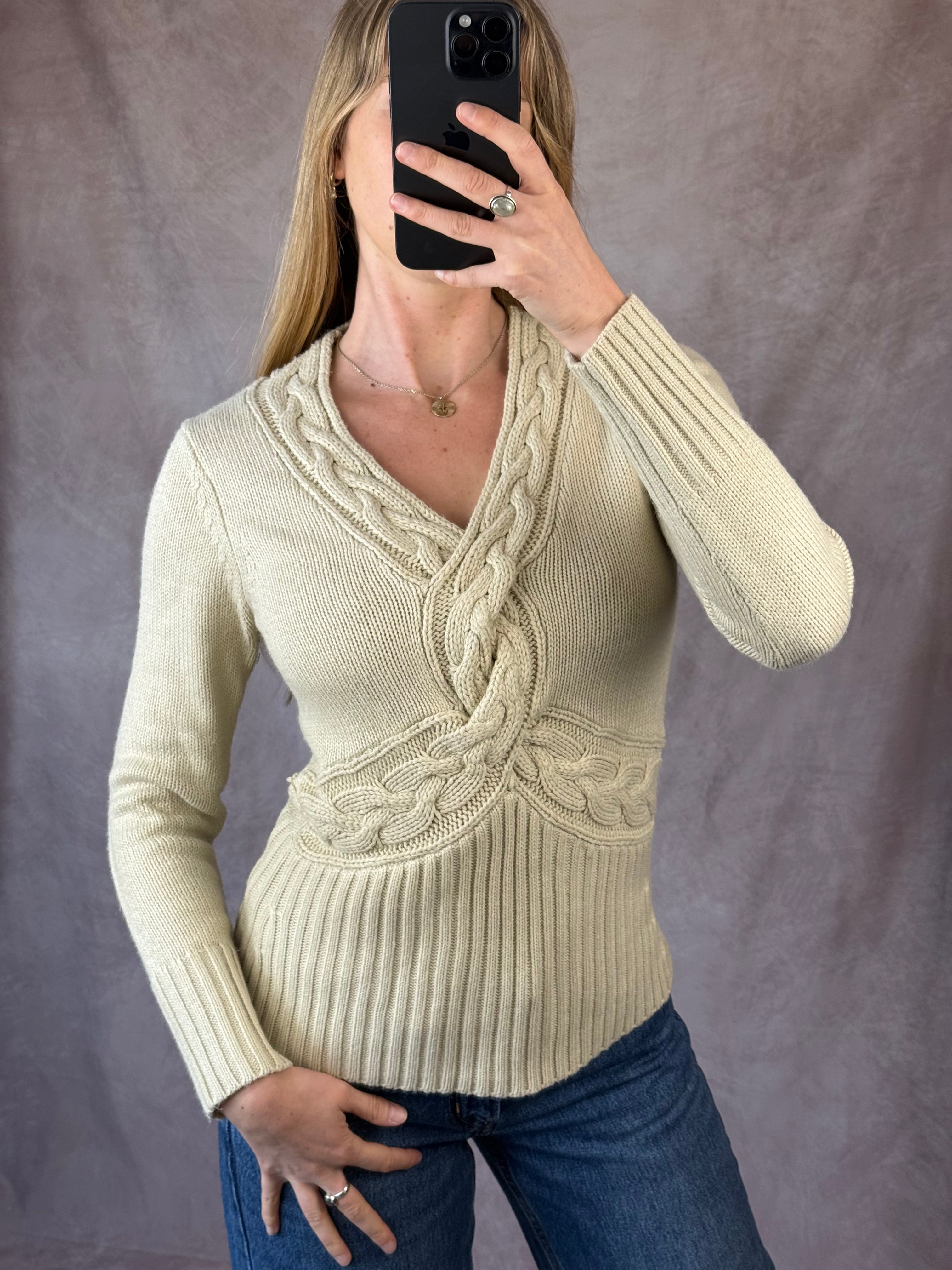 Vintage cream cable knitted jumper (M)