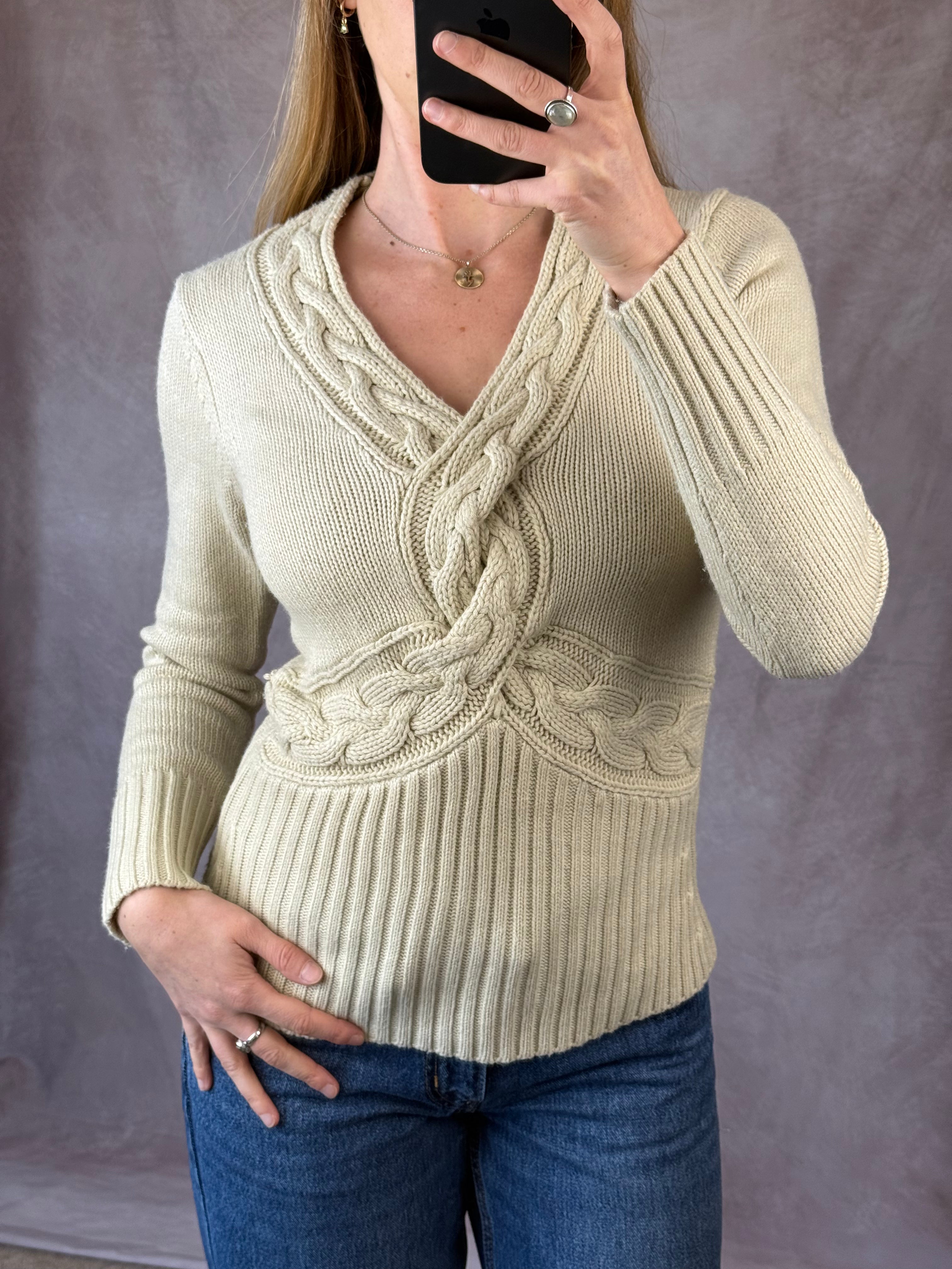 Vintage cream cable knitted jumper (M)