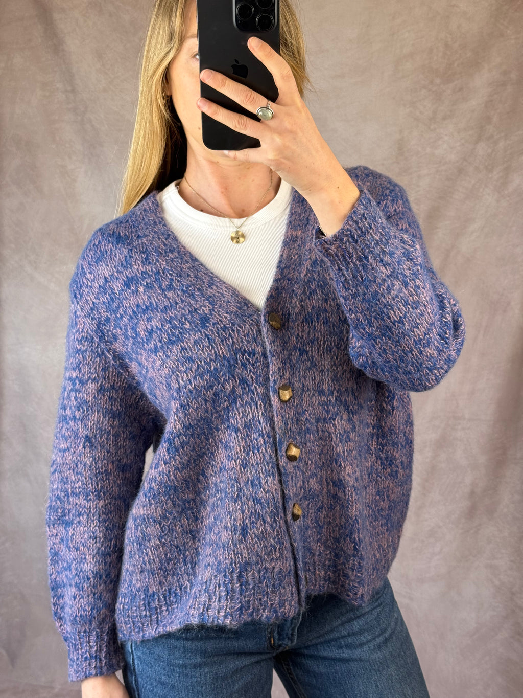 Vintage whimsical lilac knitted jumper (L)