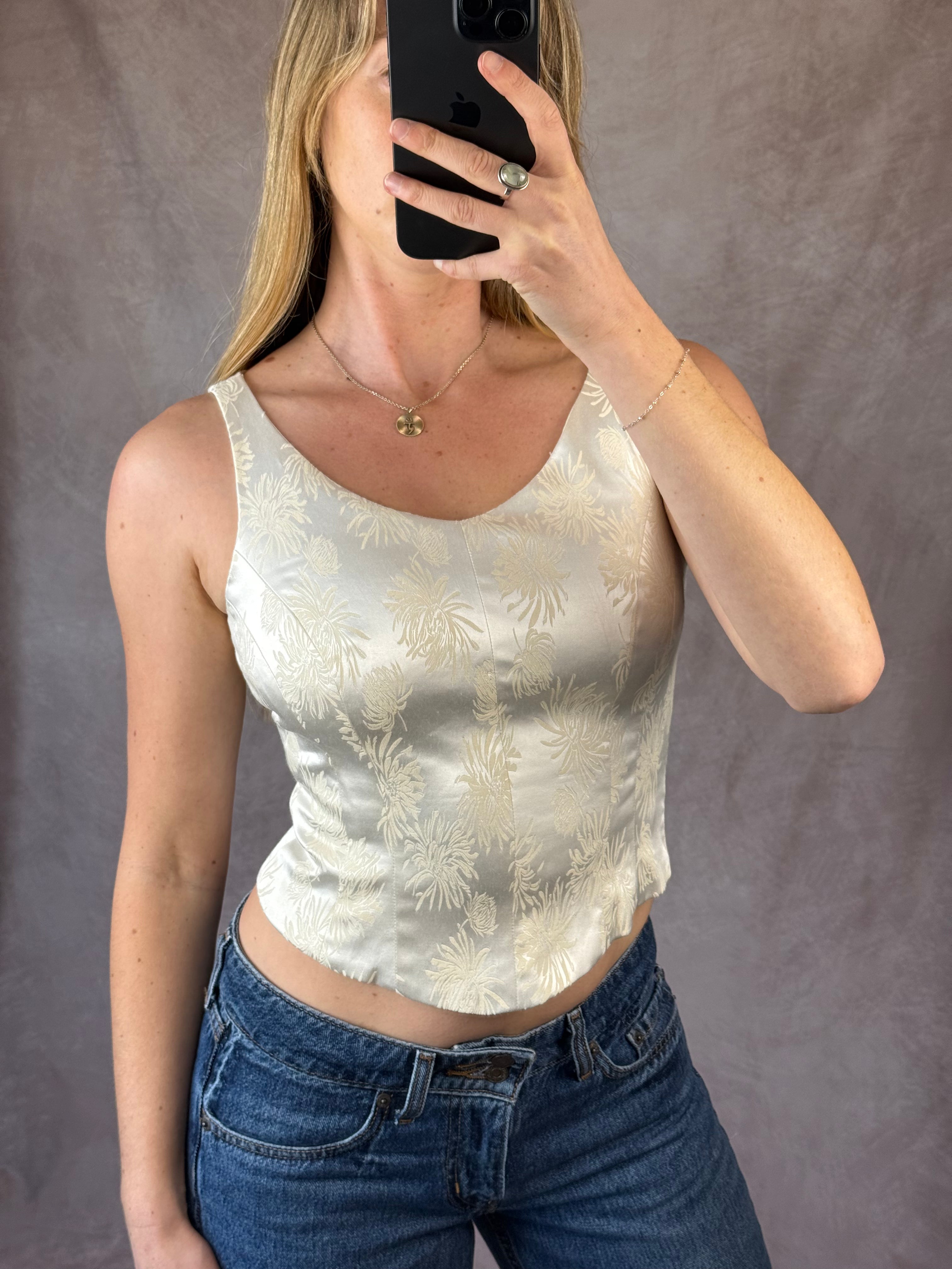 Vintage white / silver corset top (M).