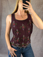 After Shock Y2K burgundy sequinned top (L)