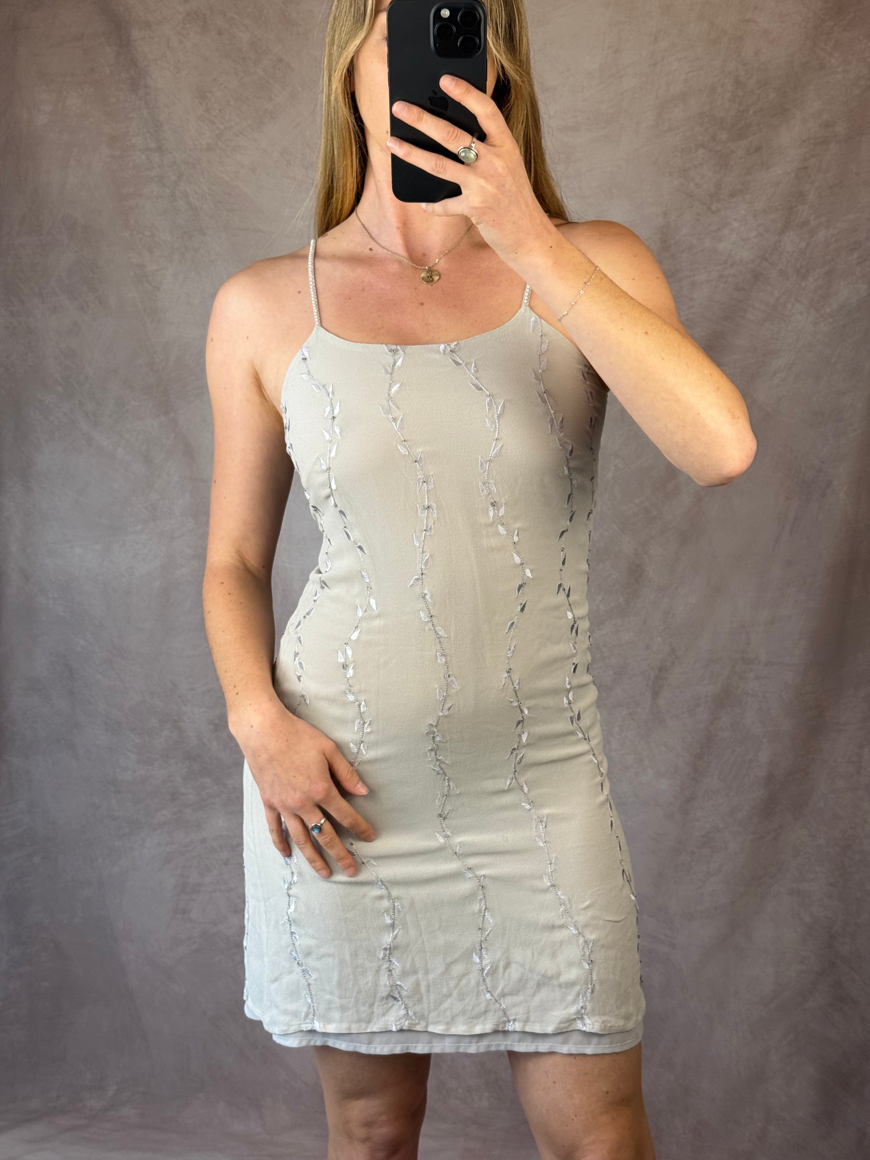 VIntage Y2K whimsical silver evening dress (S)