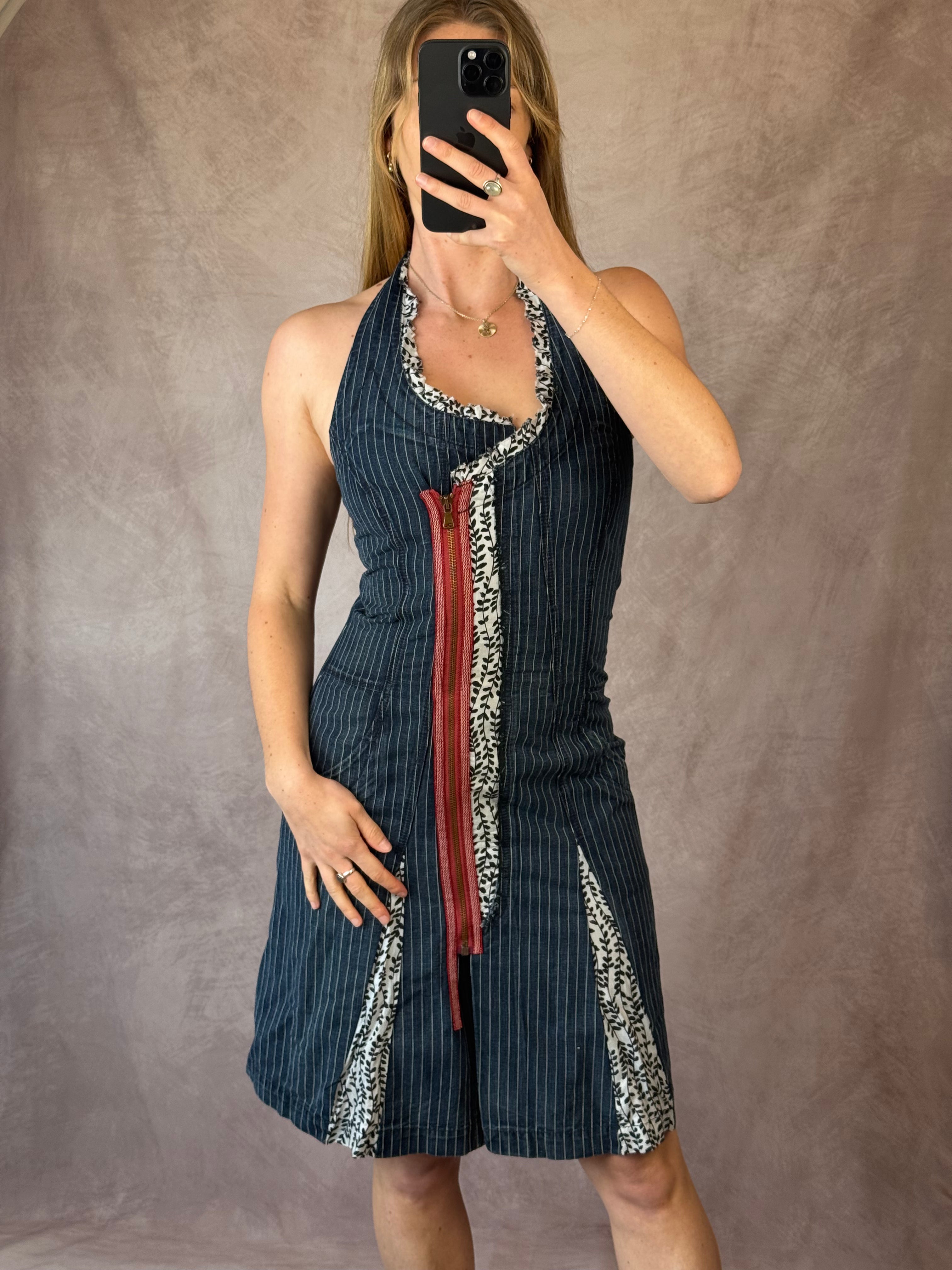 Y2K 90's denim halter neck dress (S)