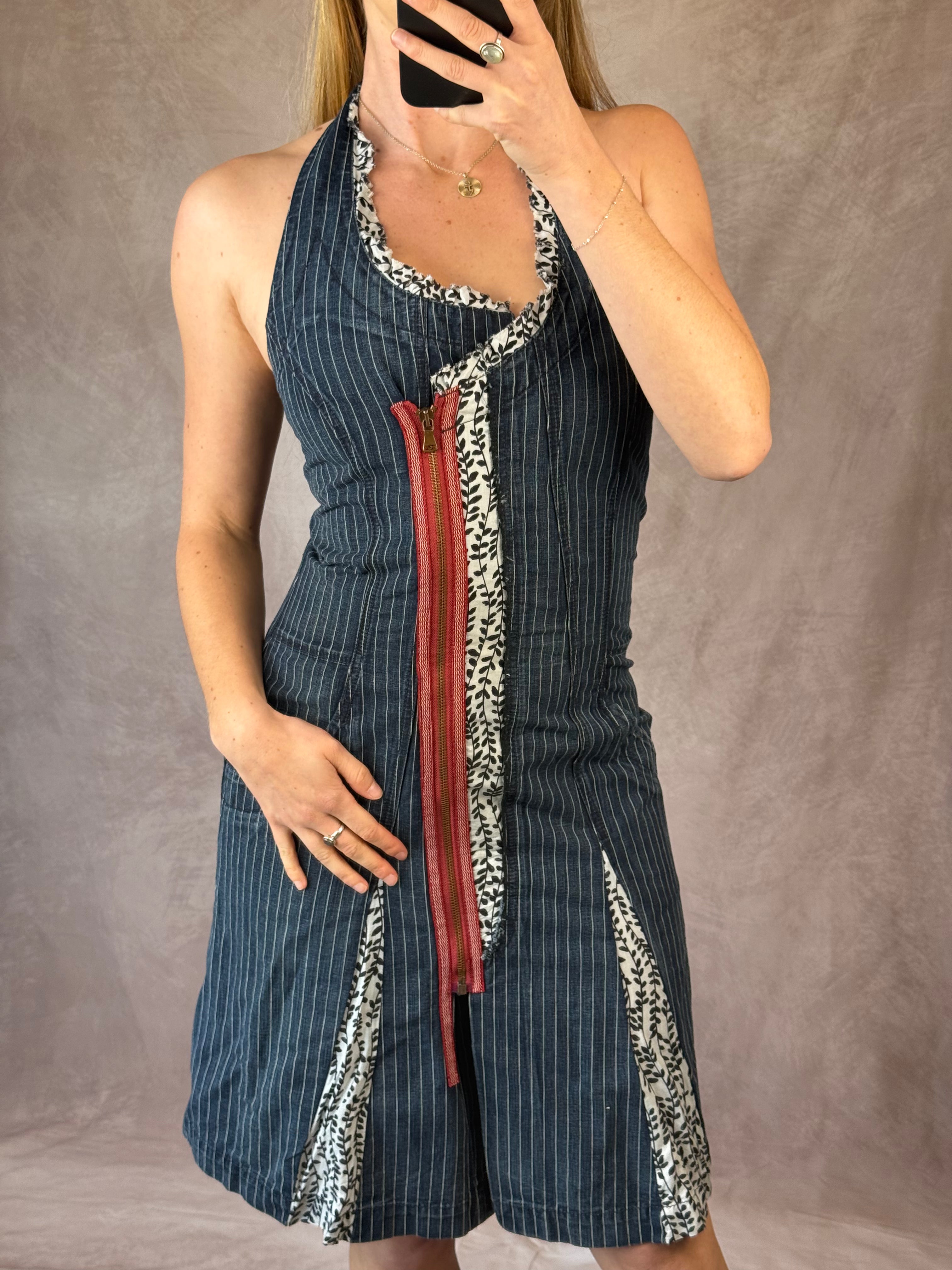 Y2K 90's denim halter neck dress (S)