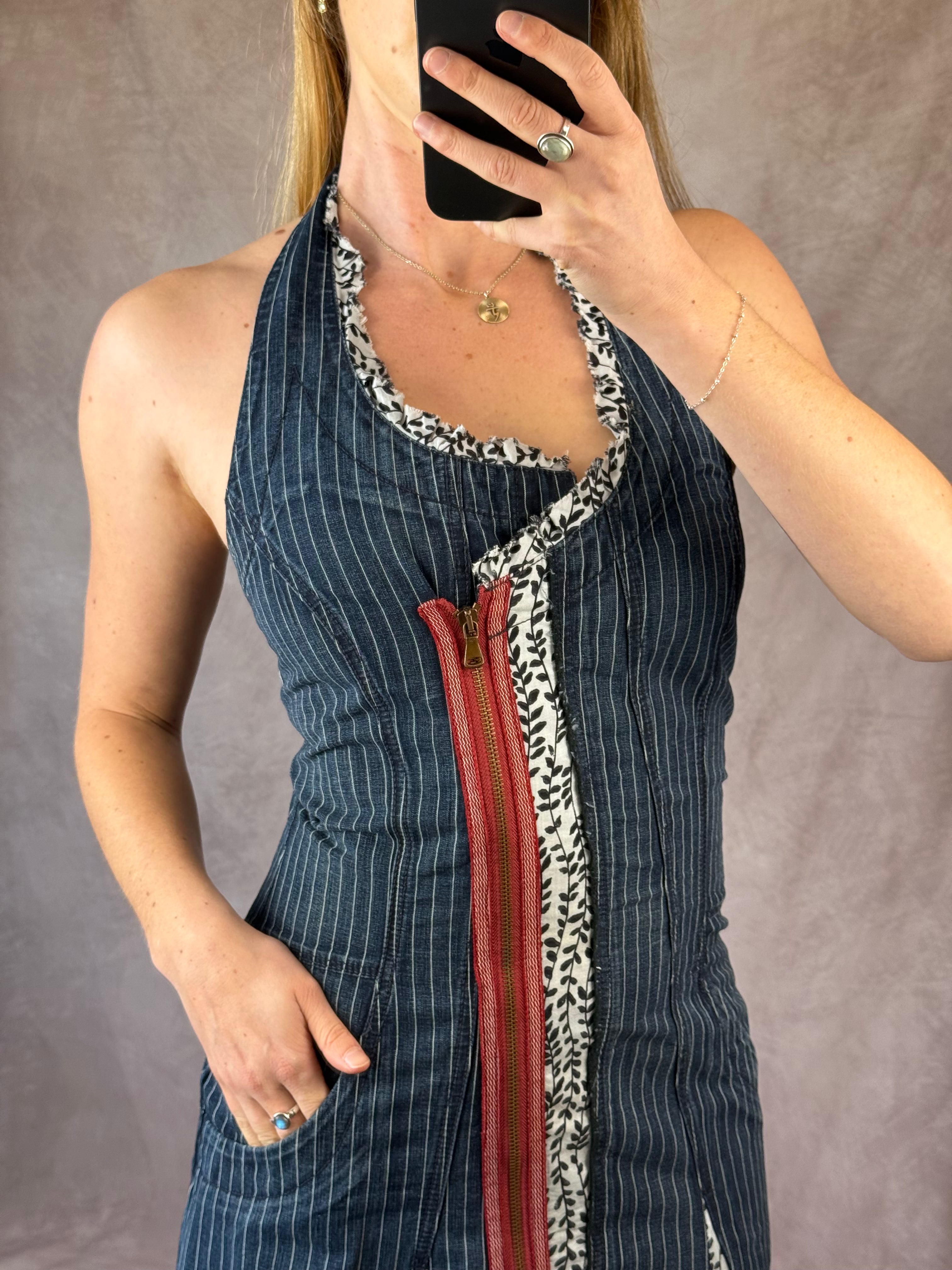 Y2K 90's denim halter neck dress (S)