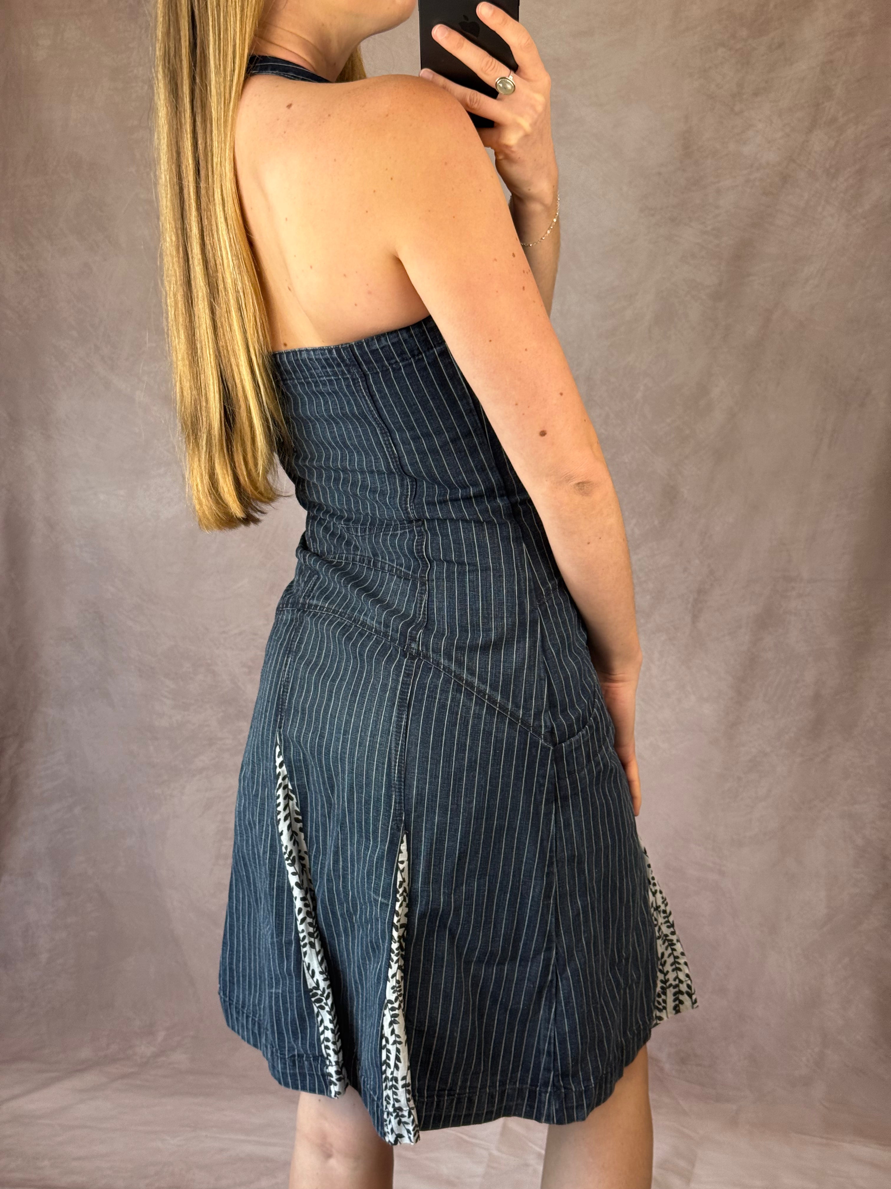Y2K 90's denim halter neck dress (S)