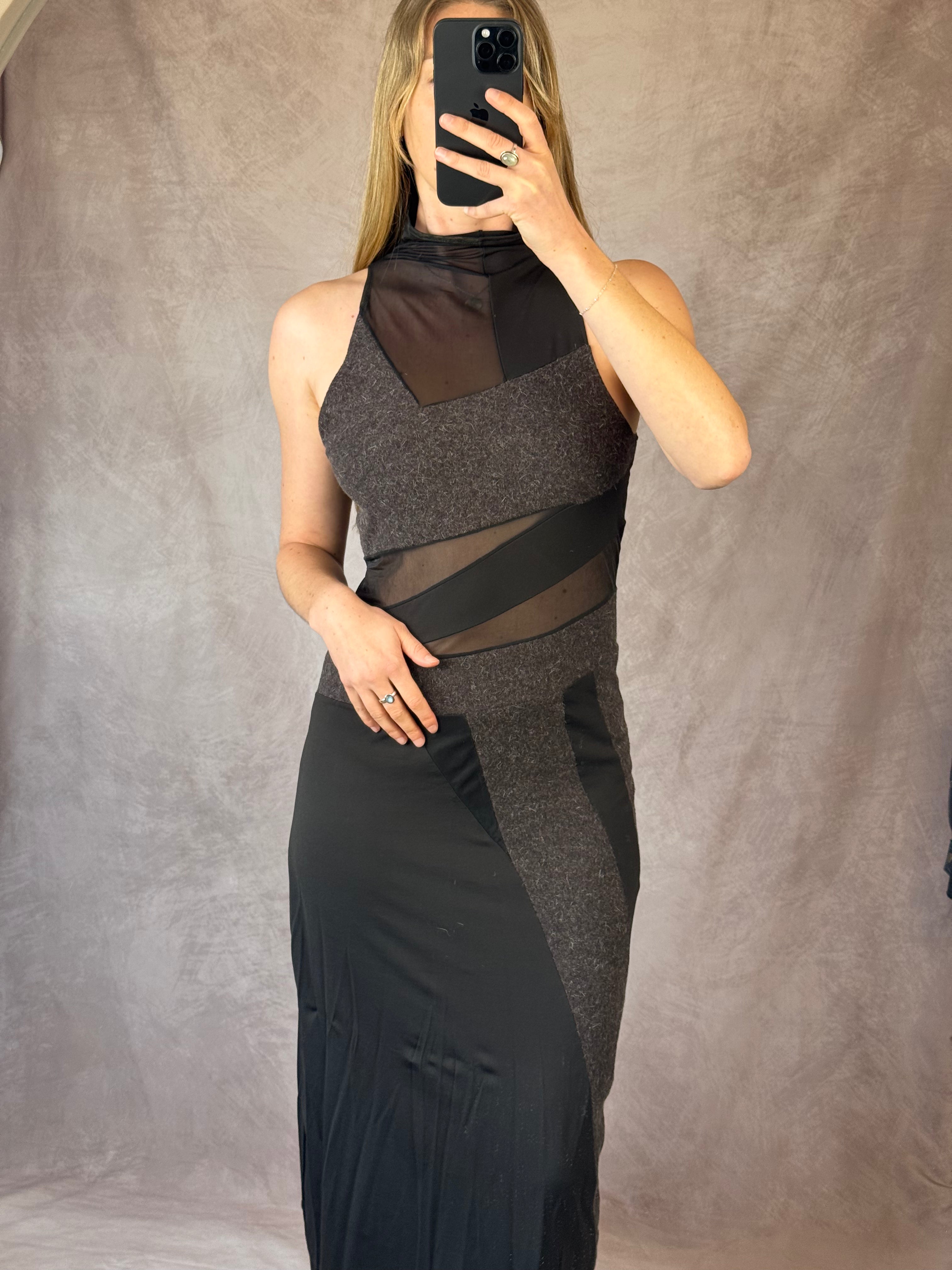 Y2K 90's mesh black & grey dress (S)