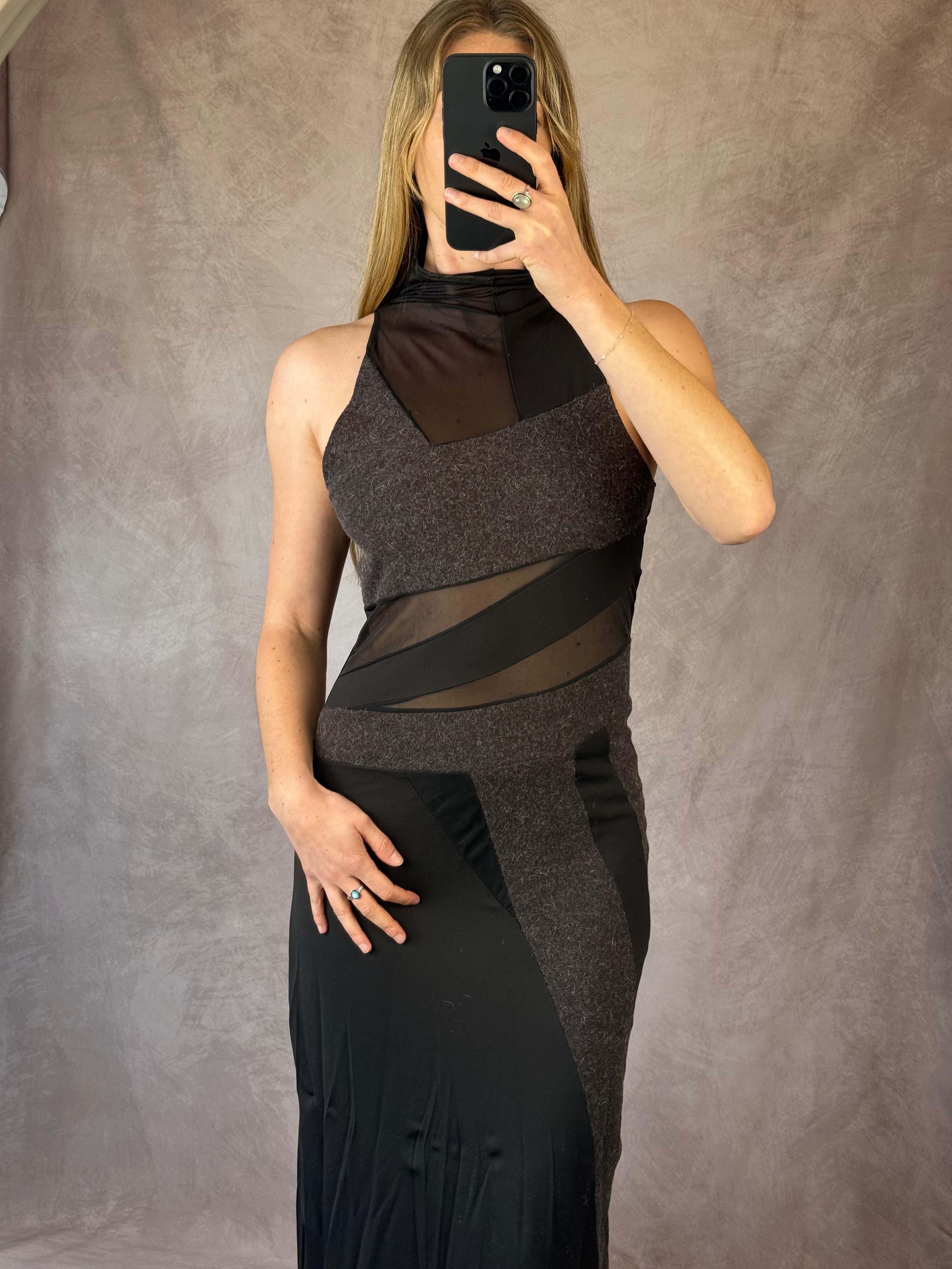 Y2K 90's mesh black & grey dress (S)