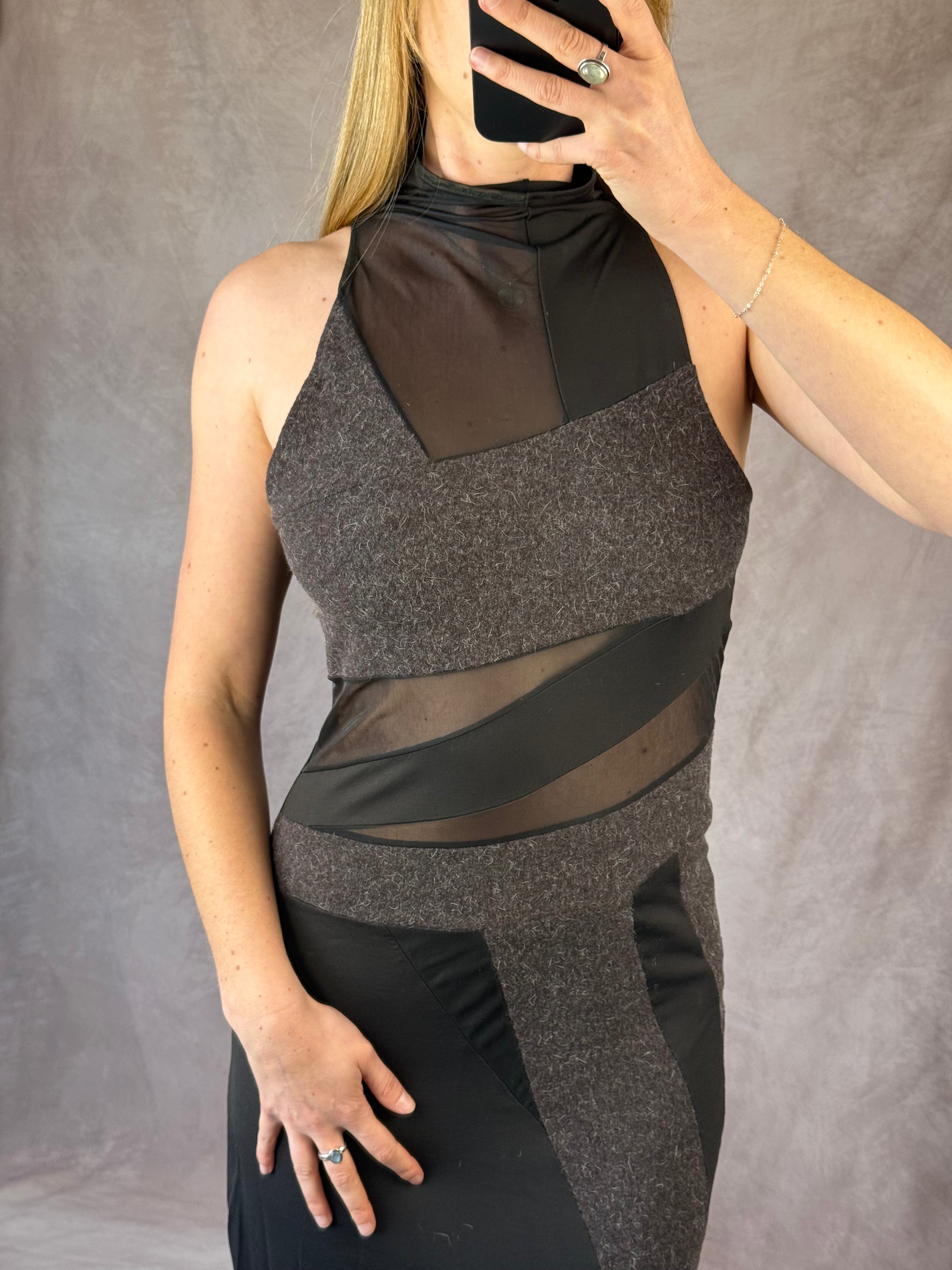 Y2K 90's mesh black & grey dress (S)