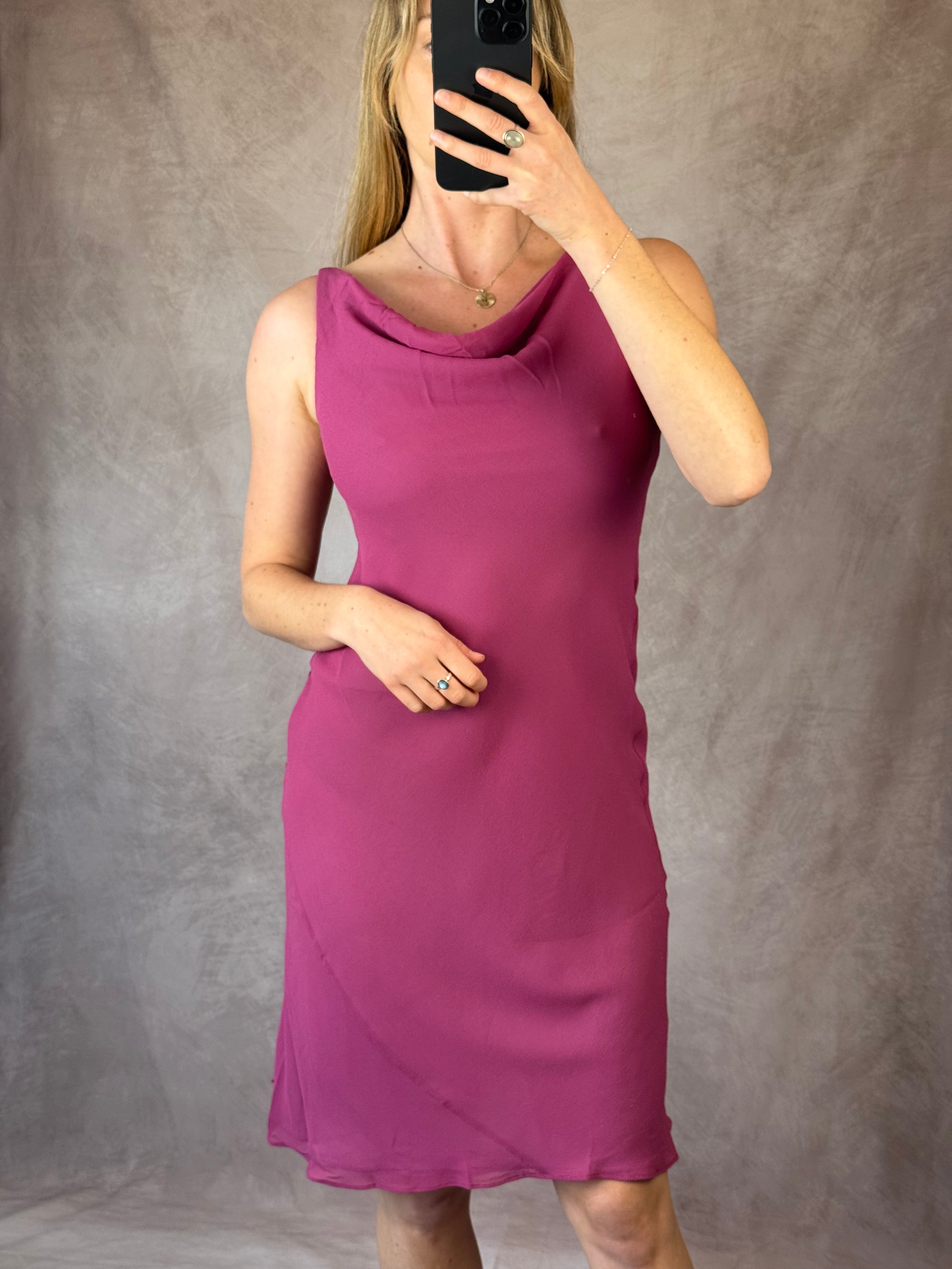 Vintage Y2K cowl neck pink dress (S)
