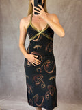 Y2K vintage fitted black dress with gold sequins (XS)