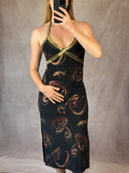 Y2K vintage fitted black dress with gold sequins (XS)