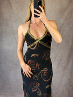 Y2K vintage fitted black dress with gold sequins (XS)