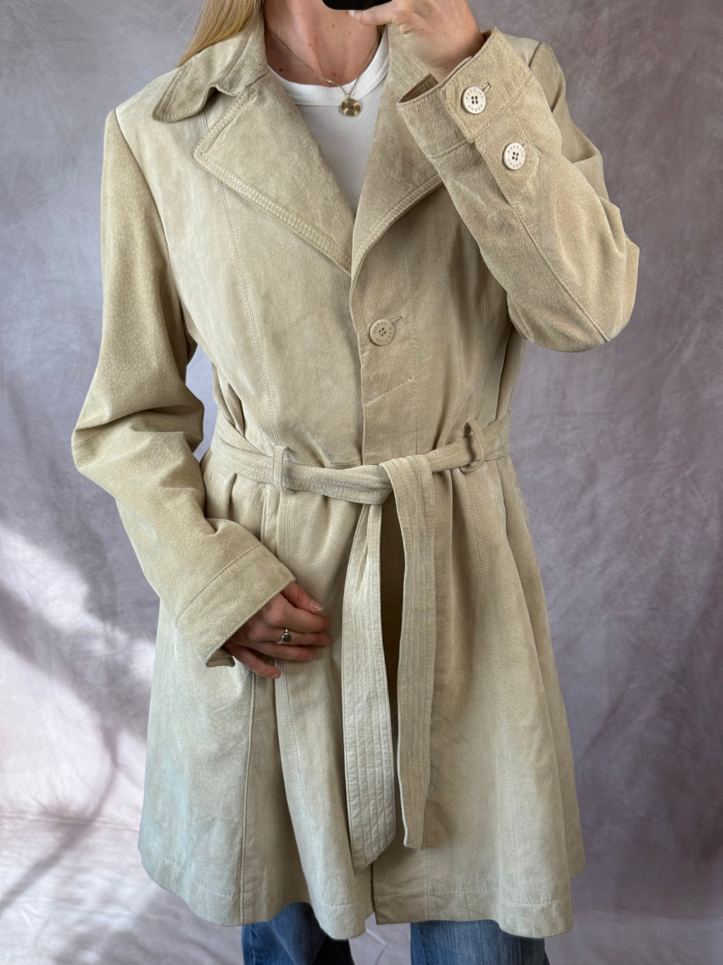 Vintage Y2K cream suede trench coat (L)